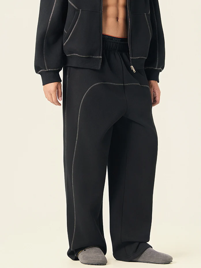 Fleece Color-Block Elastic Waist Wide-Leg Sweatpants - Image 3