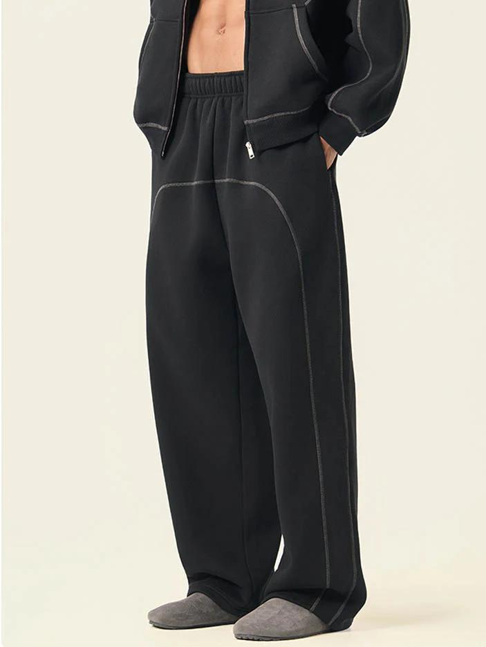 Fleece Color-Block Elastic Waist Wide-Leg Sweatpants - Image 4