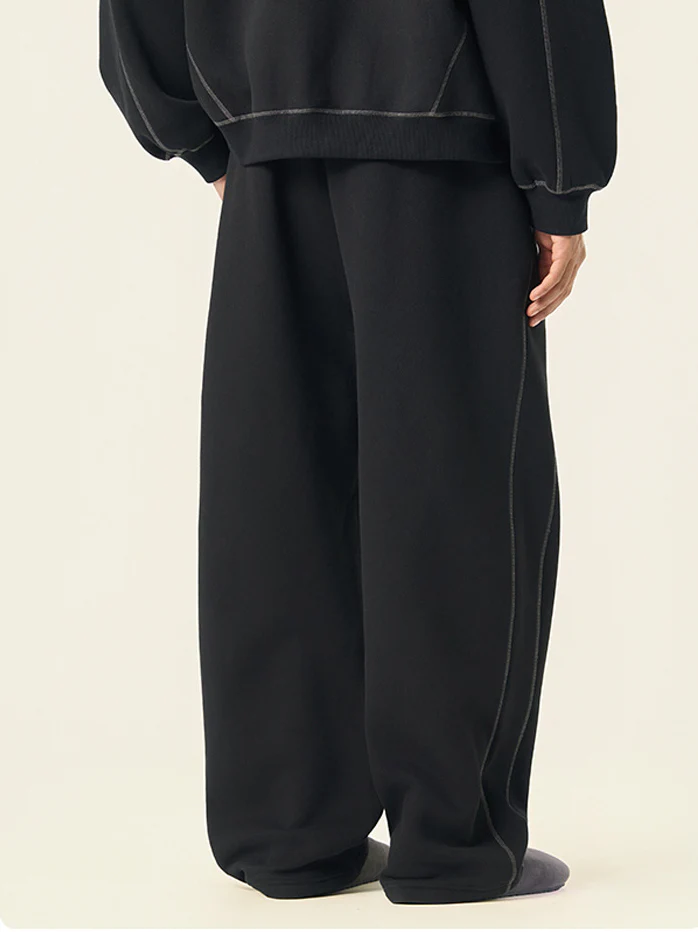 Fleece Color-Block Elastic Waist Wide-Leg Sweatpants - Image 5