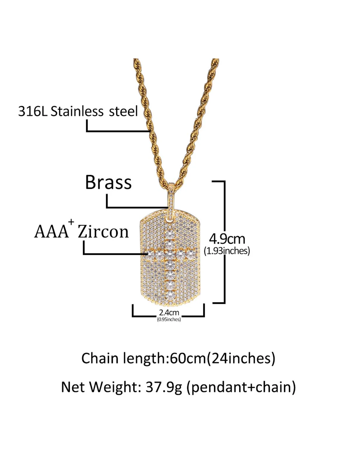 Full-Diamond Crucifix Square Copper Necklace - Image 3