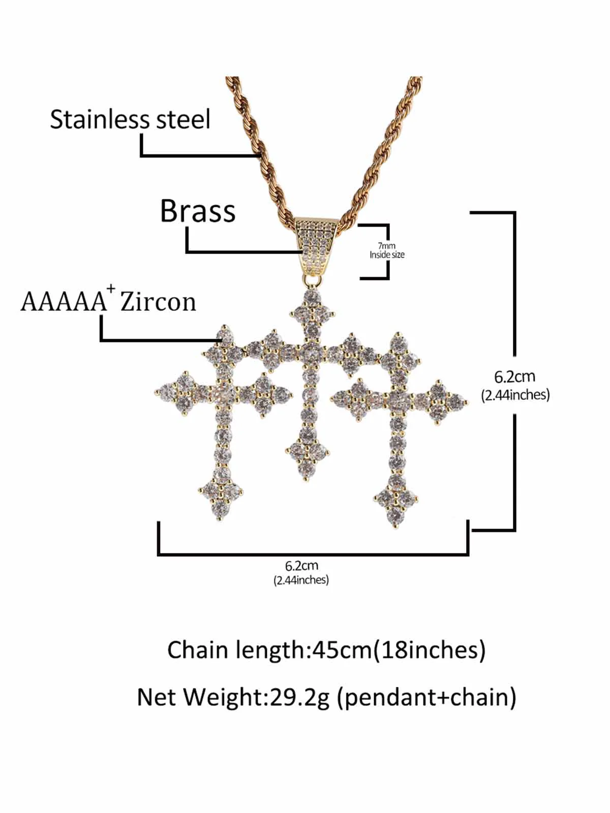 Full zirconium fine cross pendant copper inset zircon necklace - Image 5