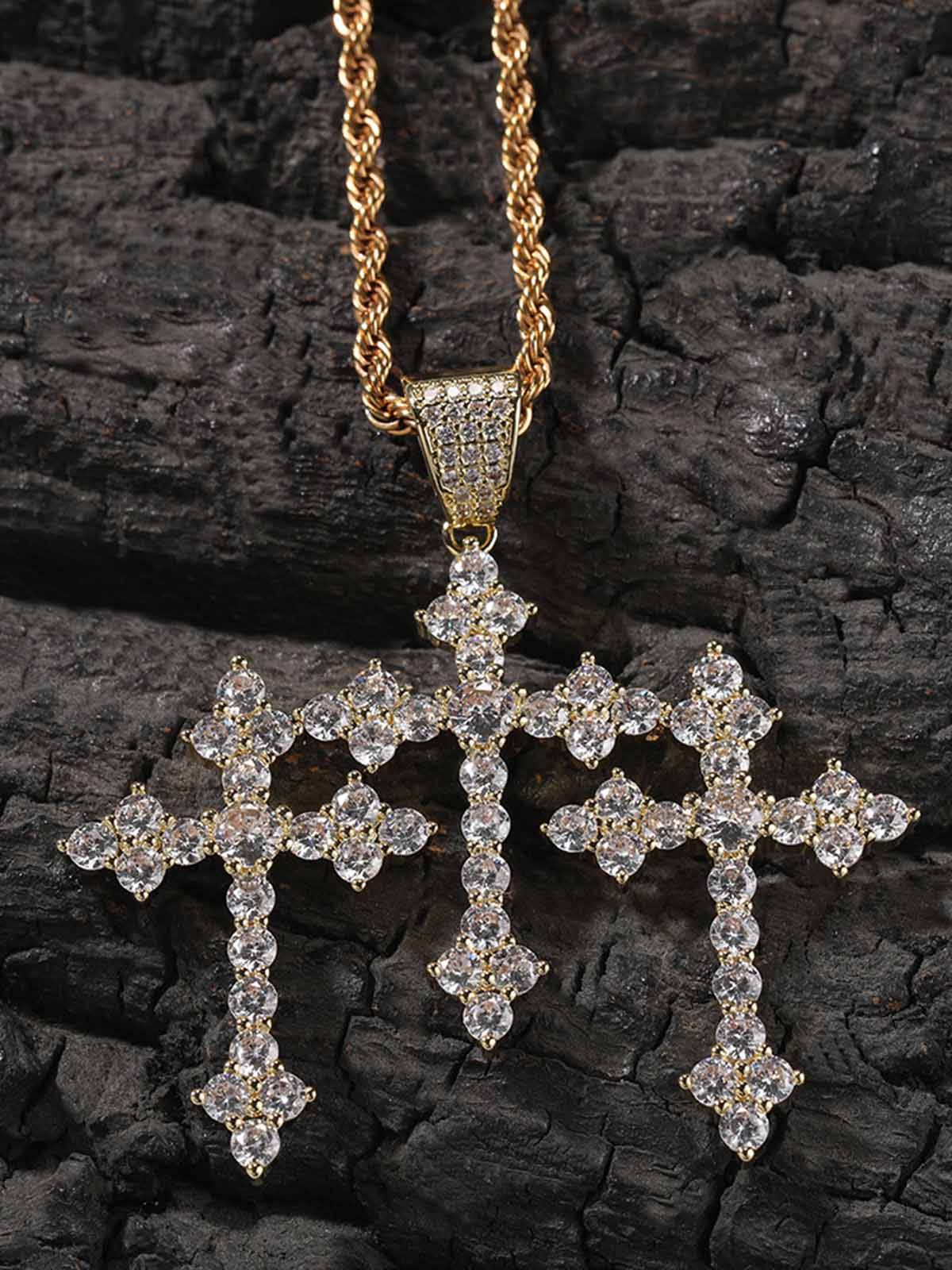 Full zirconium fine cross pendant copper inset zircon necklace - Image 7