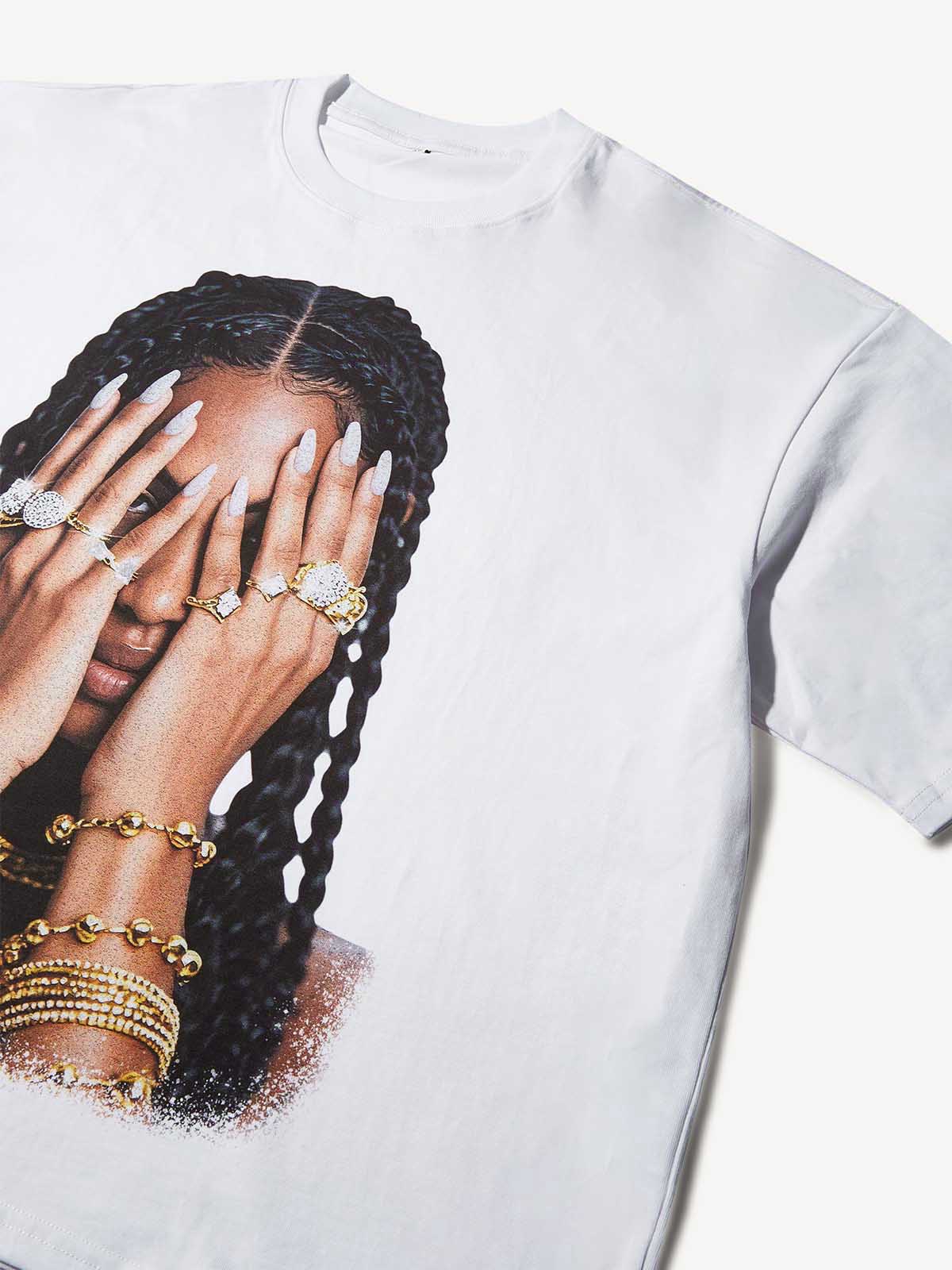 Boxy oversized T-shirt Girl & Her Gilded Nail Art Print T-Shirt - Image 8