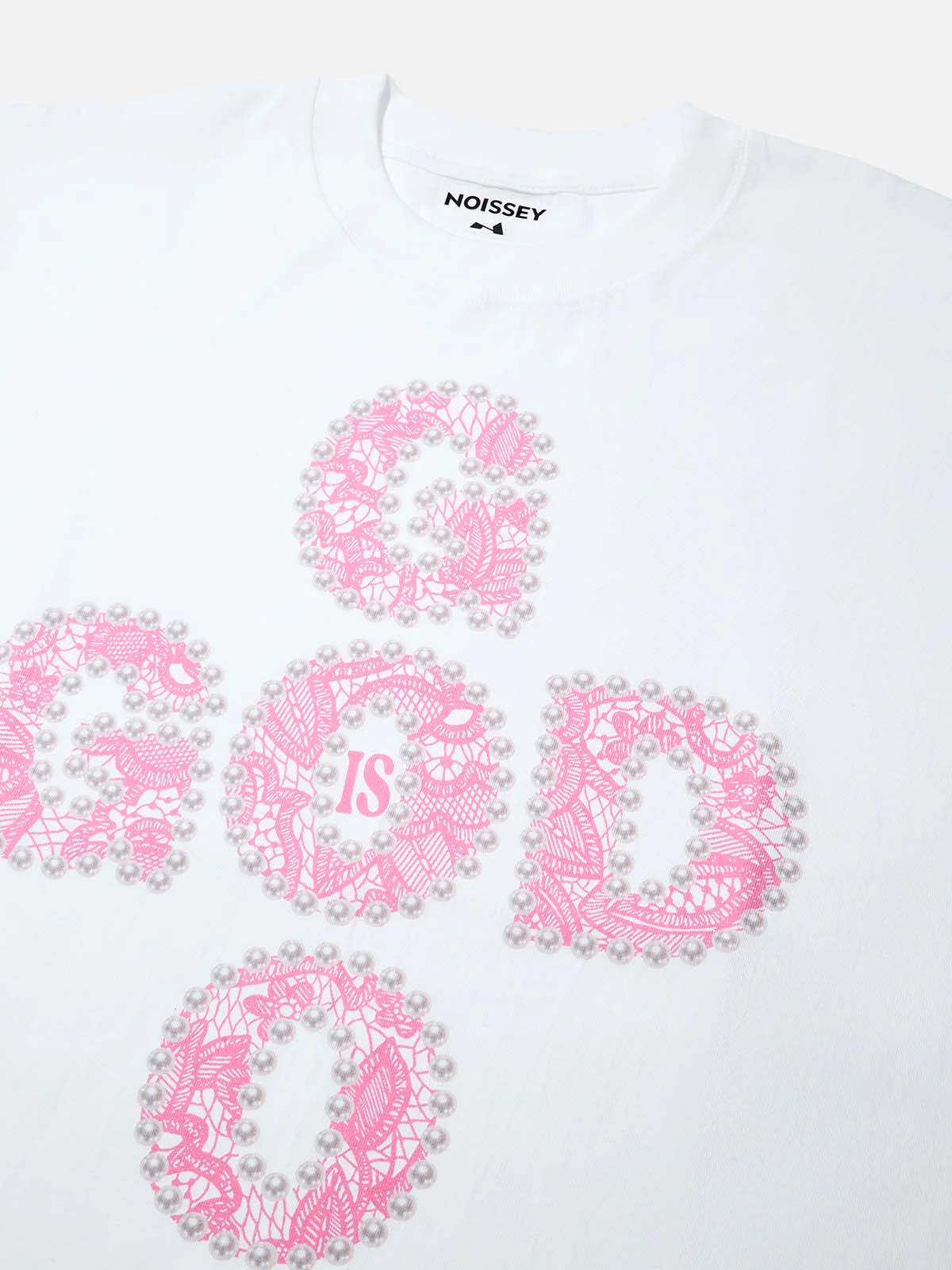 GOD IS GOOD! Lace Pearl Edge Printed T-shirt - Image 5