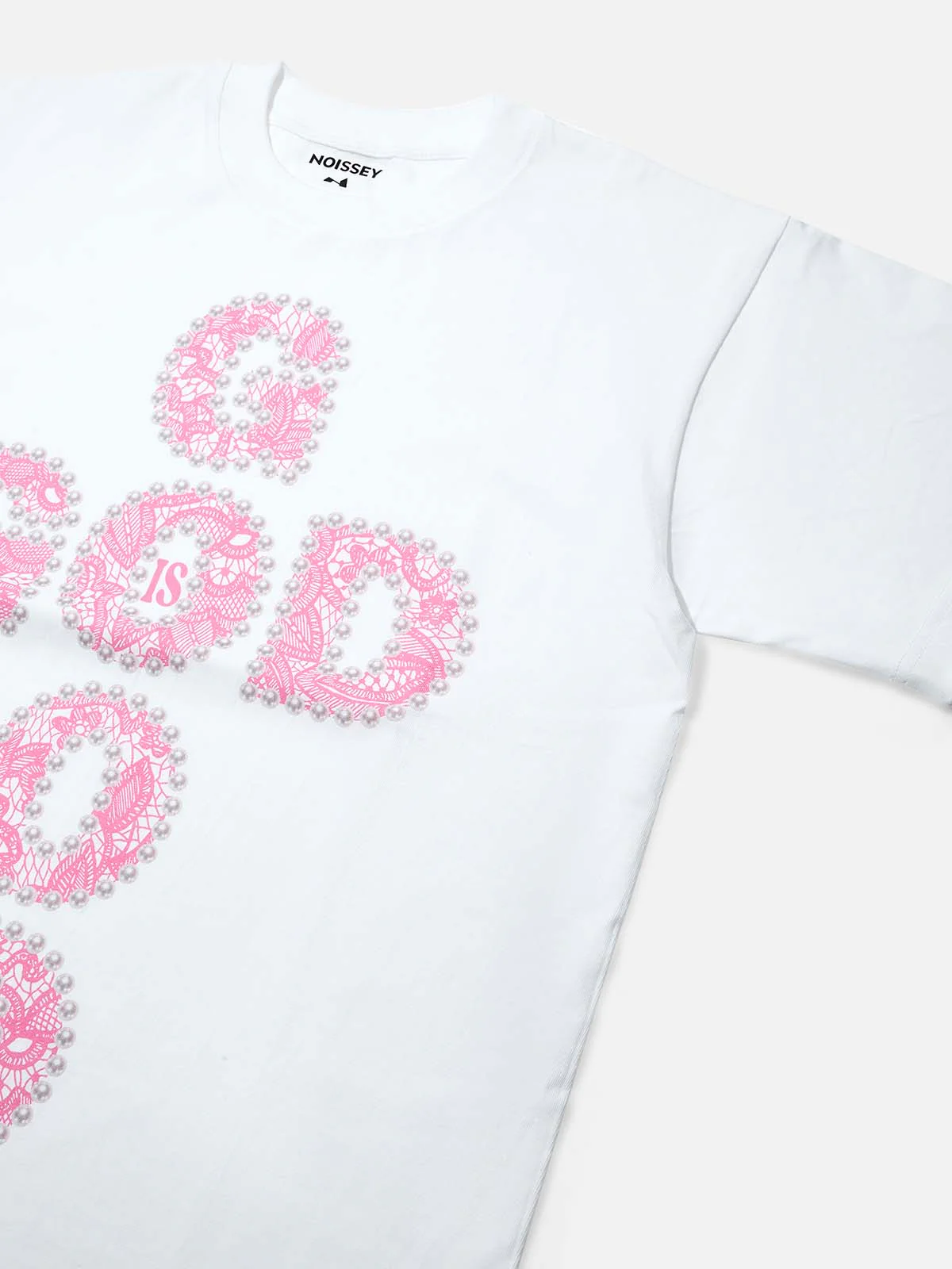 GOD IS GOOD! Lace Pearl Edge Printed T-shirt - Image 6