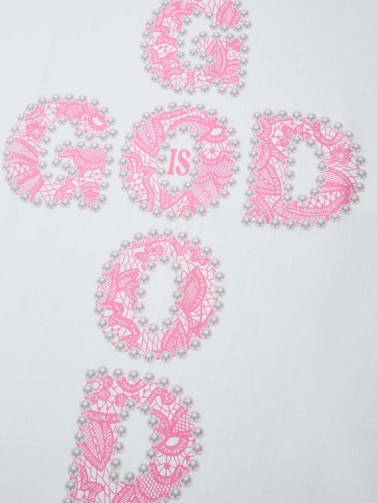 GOD IS GOOD! Lace Pearl Edge Printed T-shirt - Image 7