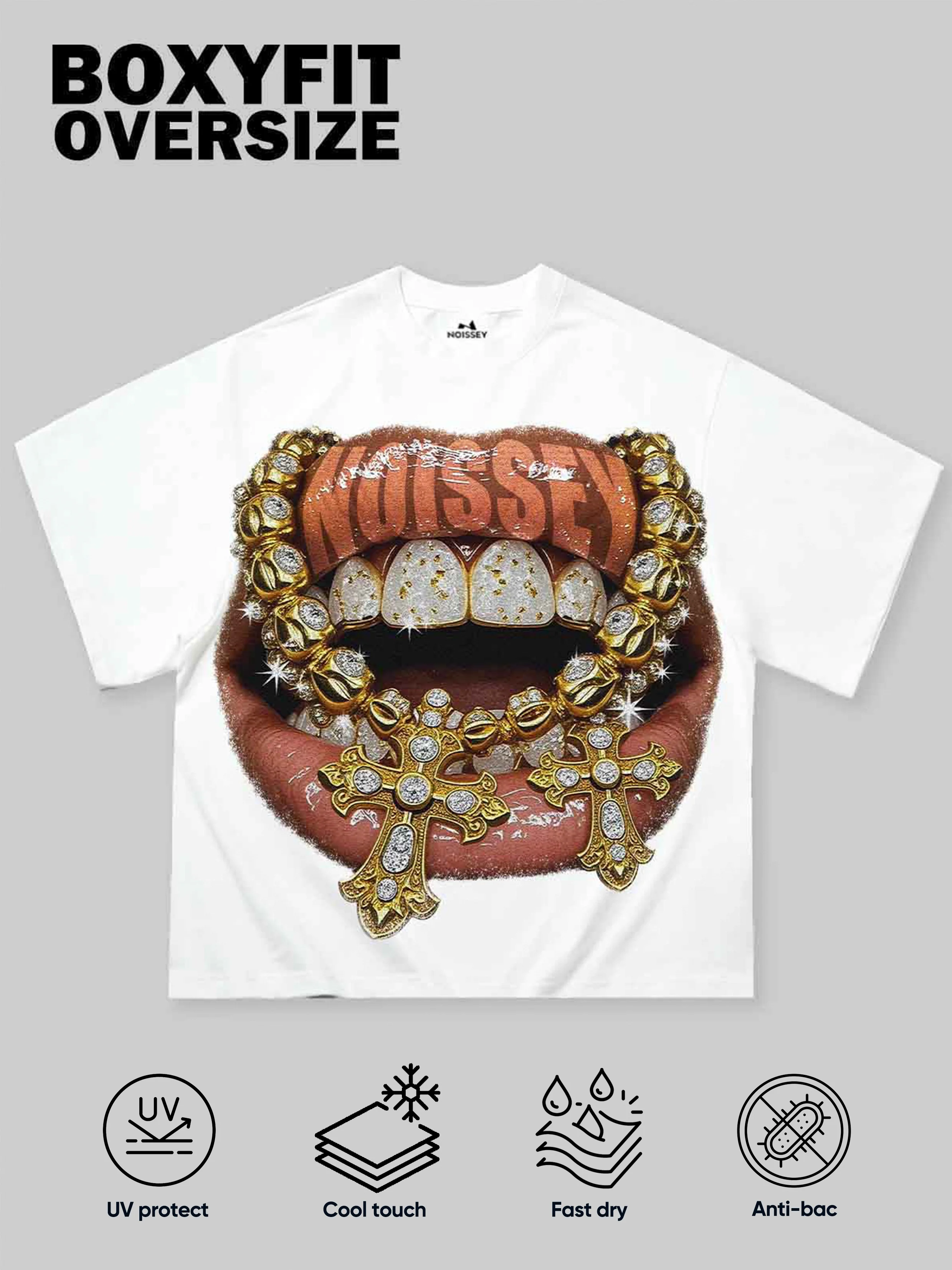 NOISSEY "Gold Cross Chain" Grillz Cooling Boxy Tee - Image 9