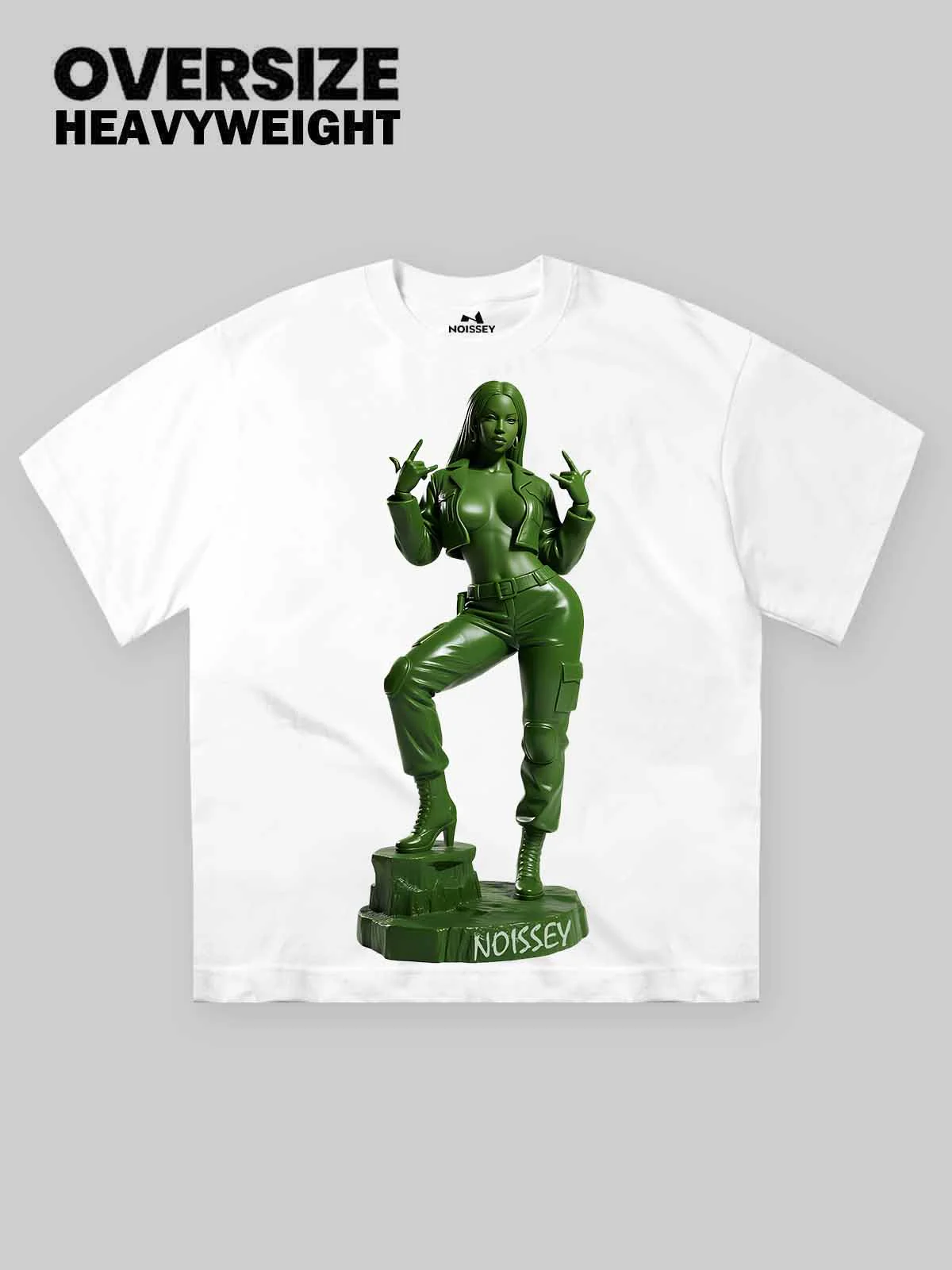 Green Toy Soldier Female Sculpture Print T-shirt - Image 2