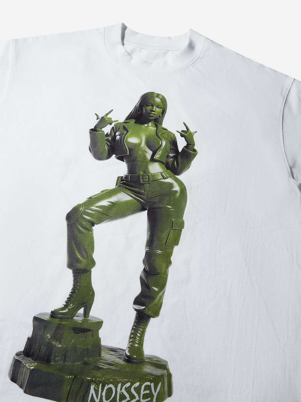 Green Toy Soldier Female Sculpture Print T-shirt - Image 4