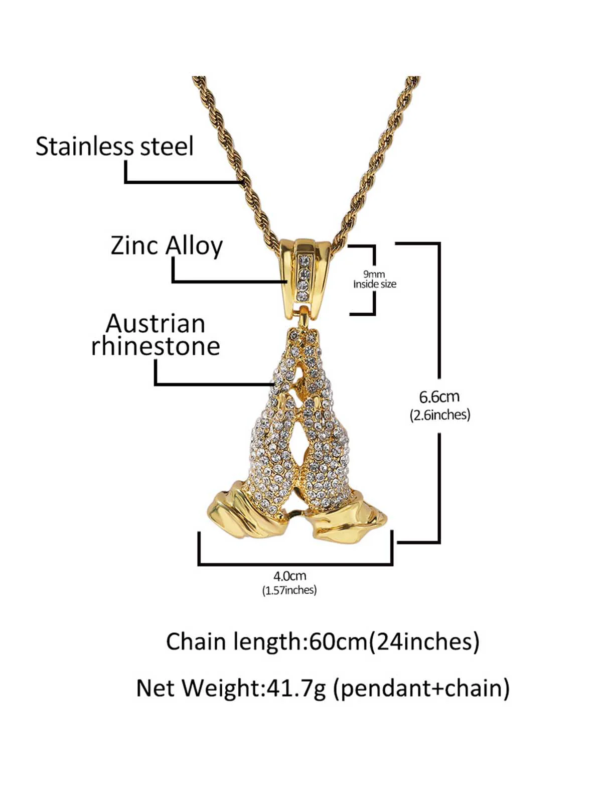 Hands Praying Full Diamond Necklace - Image 3