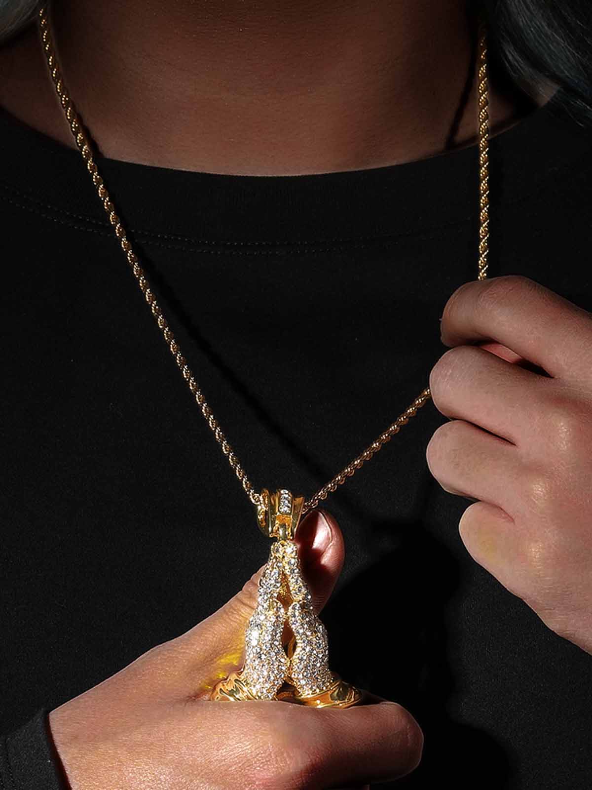 Hands Praying Full Diamond Necklace - Image 4