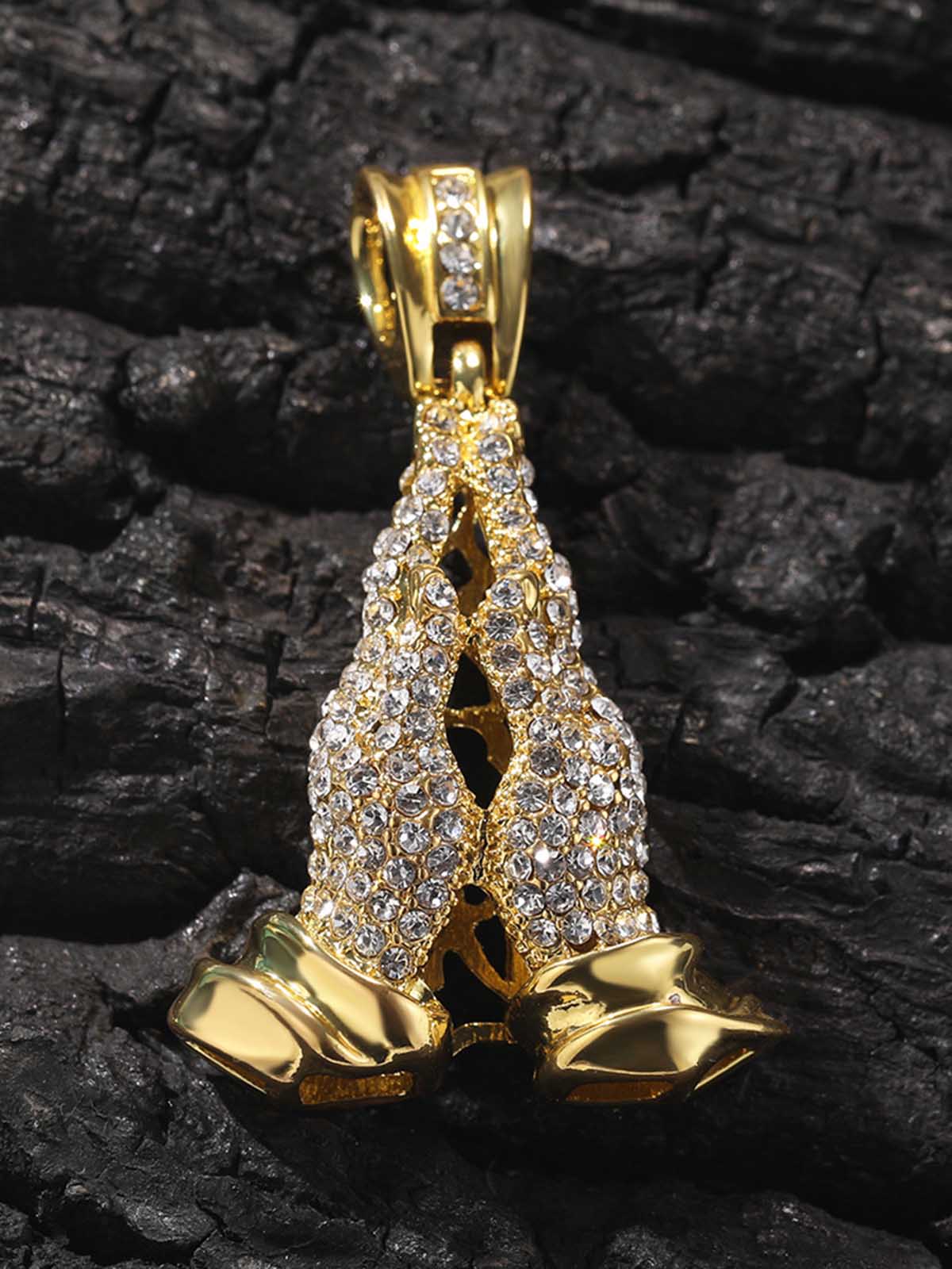 Hands Praying Full Diamond Necklace - Image 5