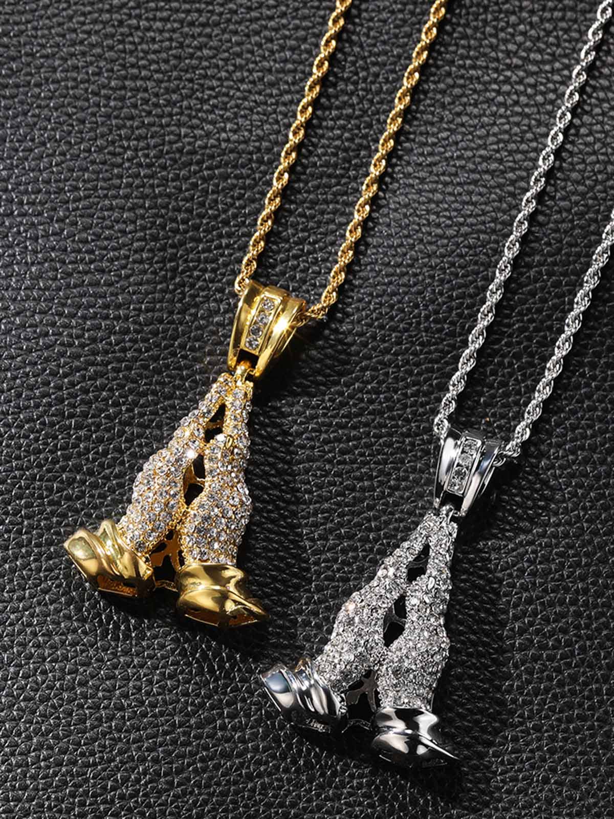 Hands Praying Full Diamond Necklace - Image 6