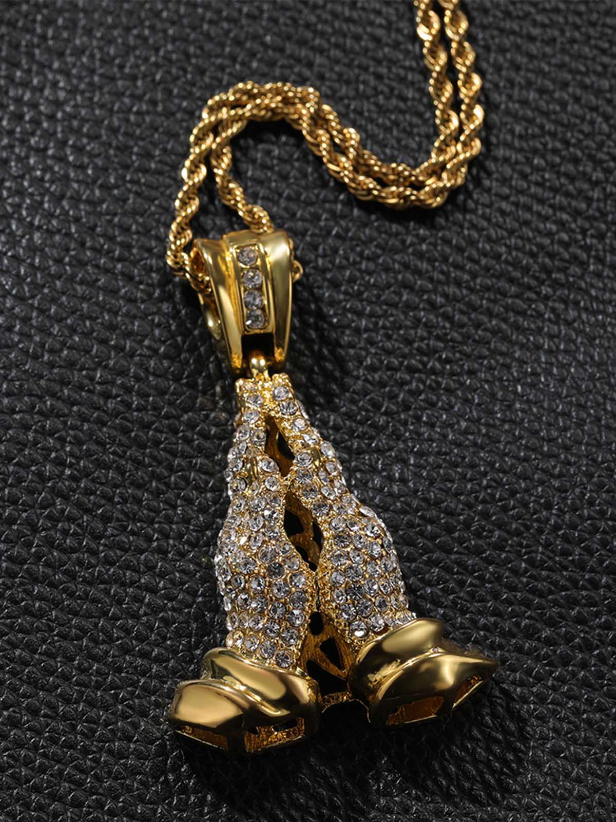Hands Praying Full Diamond Necklace - Image 7