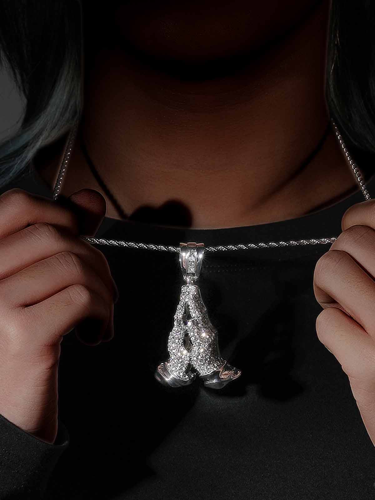 Hands Praying Full Diamond Necklace - Image 9