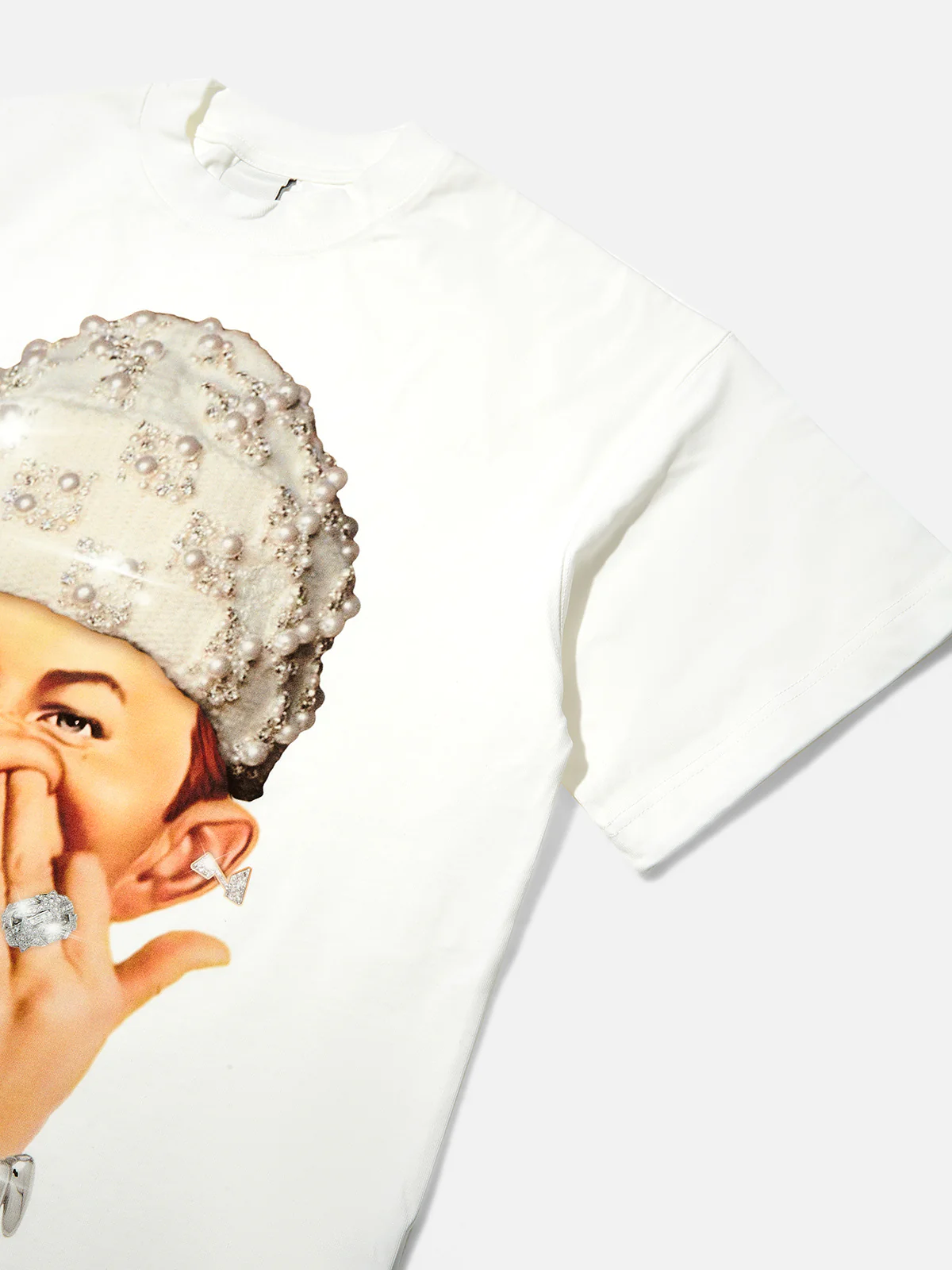 High-Quality Bad Boy Headband Pearl Hat Design  310g T-shirt - Image 5