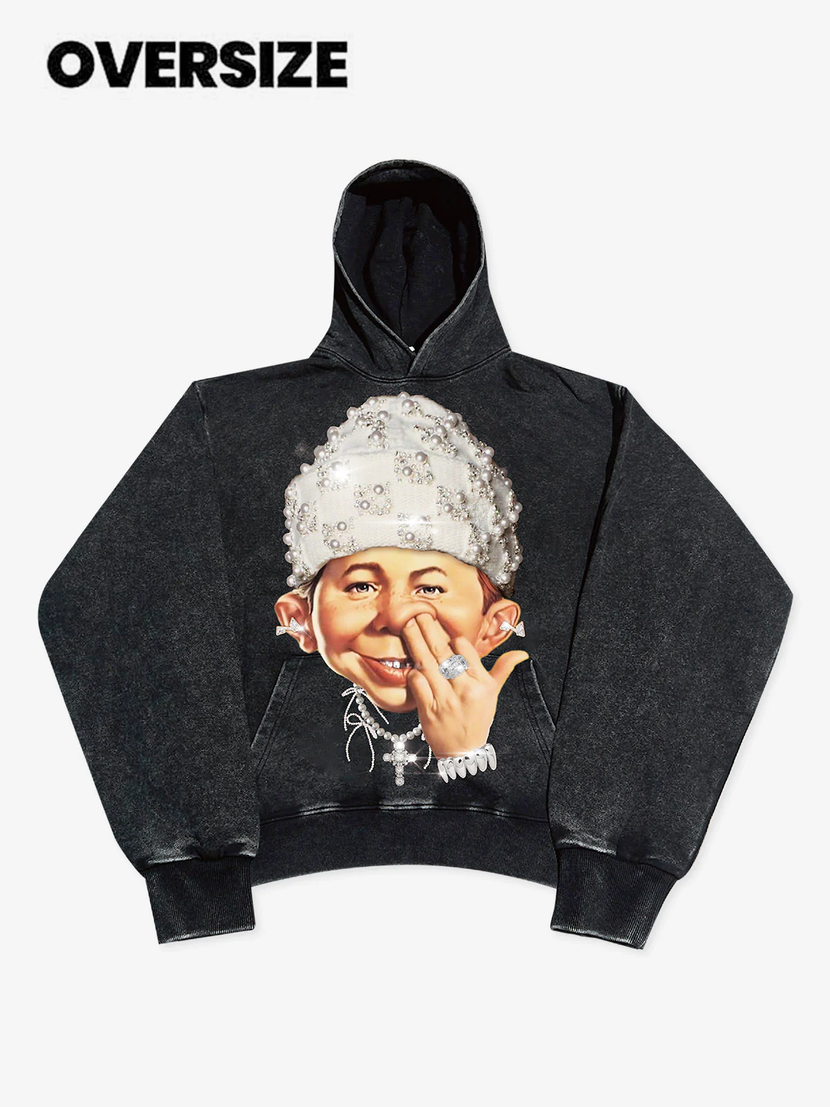 High-Quality Bad Boy Printed 425g Hoodie with Headband Pearl Hat Design - Image 8