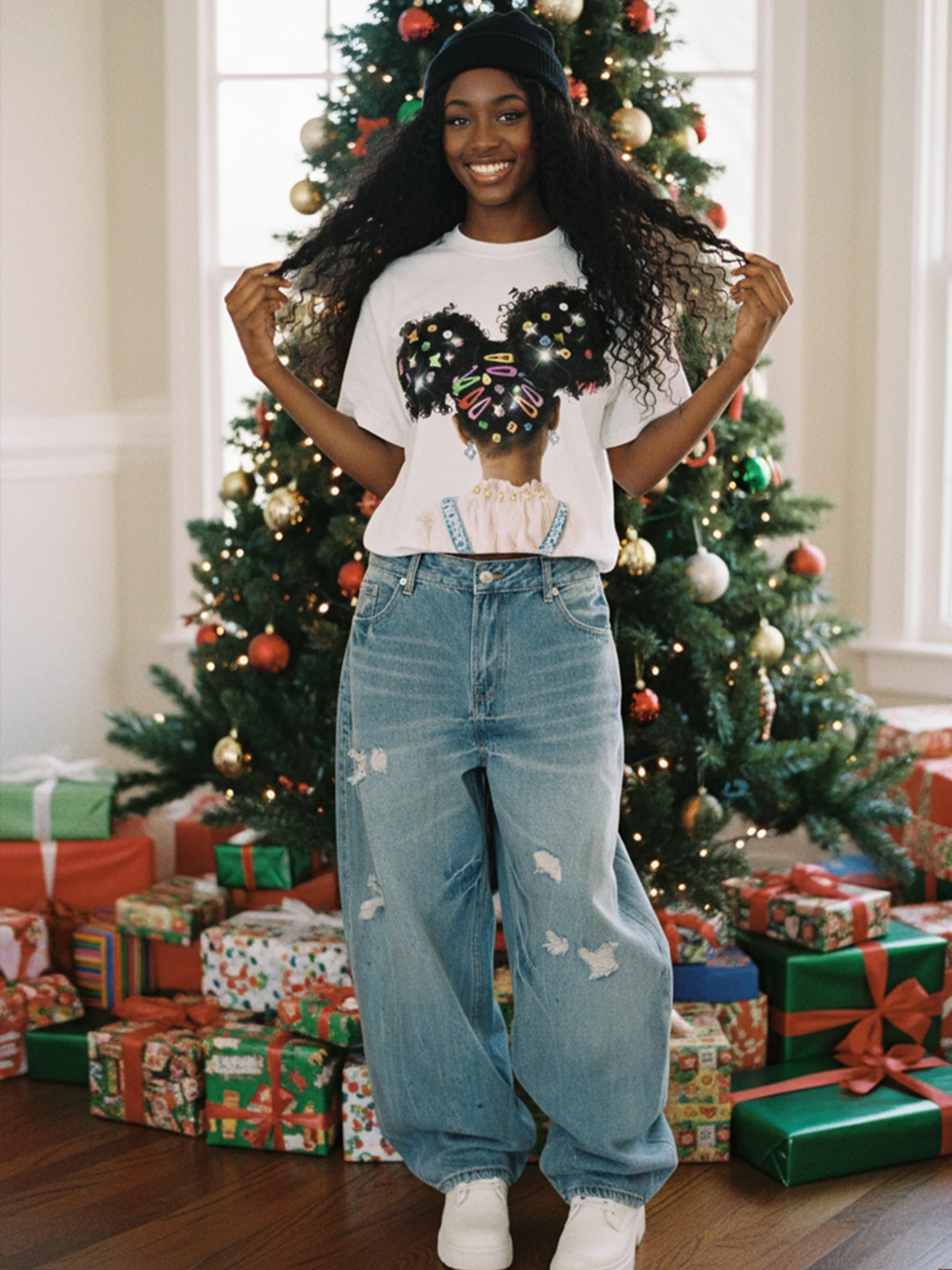 NOISSEY "Afro Puffs" Rhinestone Hairpin Heavyweight Tee (As Seen on Matlock) - Image 5