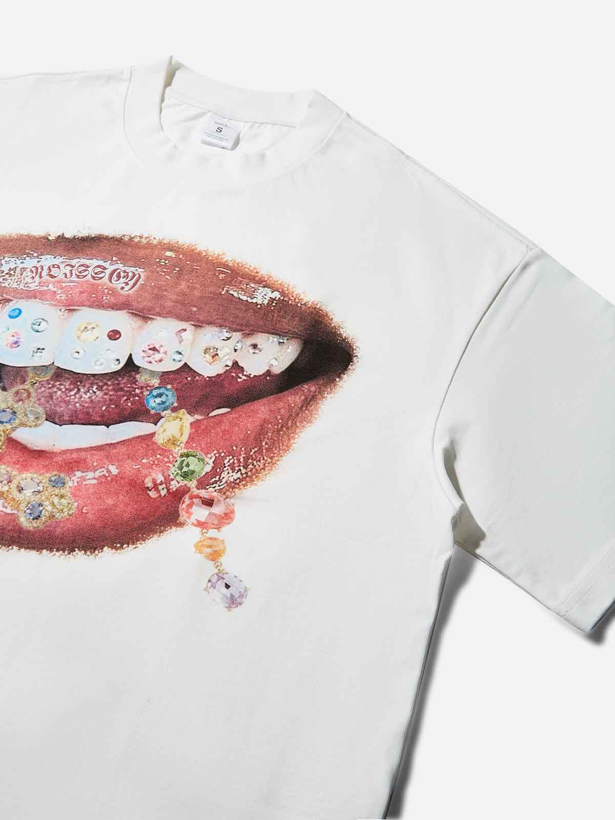 High-Quality Diamond Teeth Cross Print 350g T-Shirt - Image 7