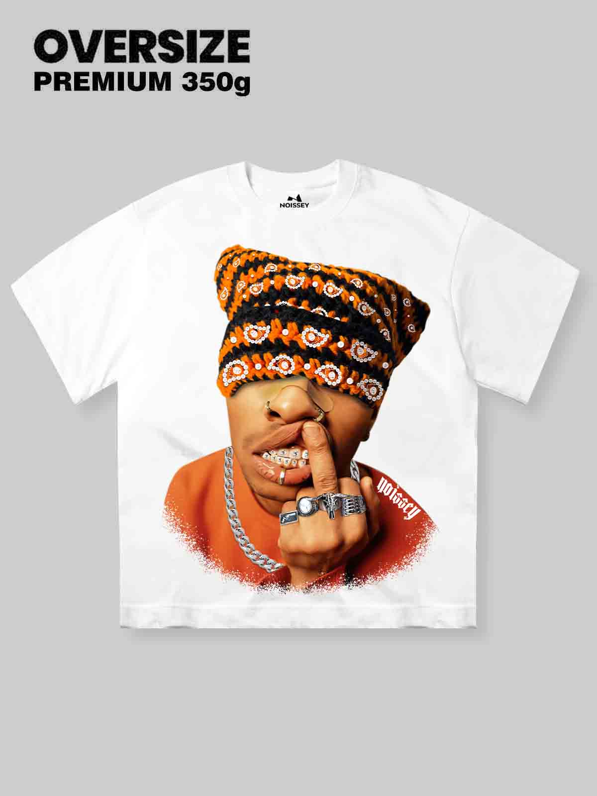 High Quality Orange Funny Crochet Hat Character Print 350g T-shirt - Image 2