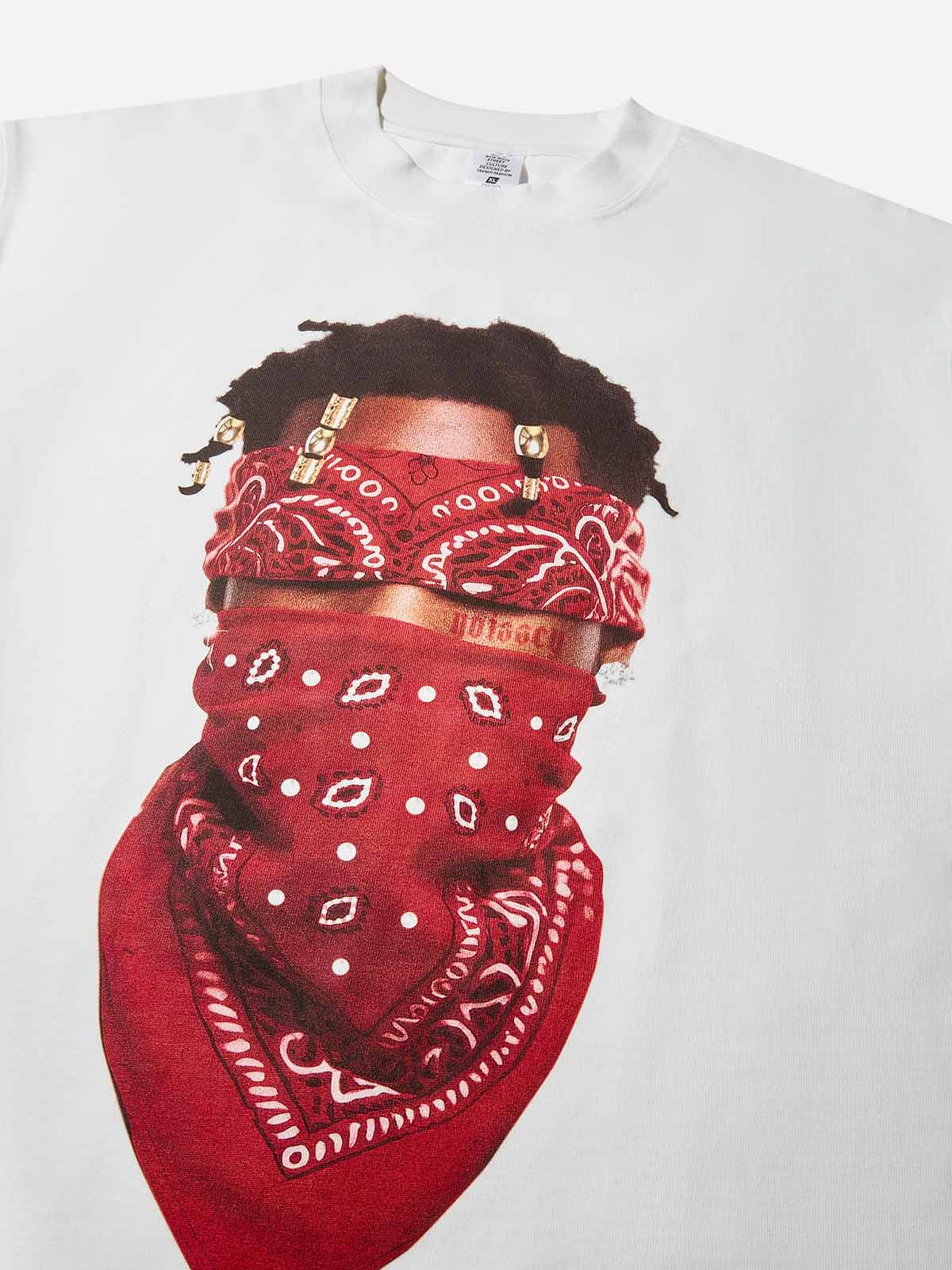 High Quality Red Paisley Bandana Face Mask Print 350g T-shirt - Image 4