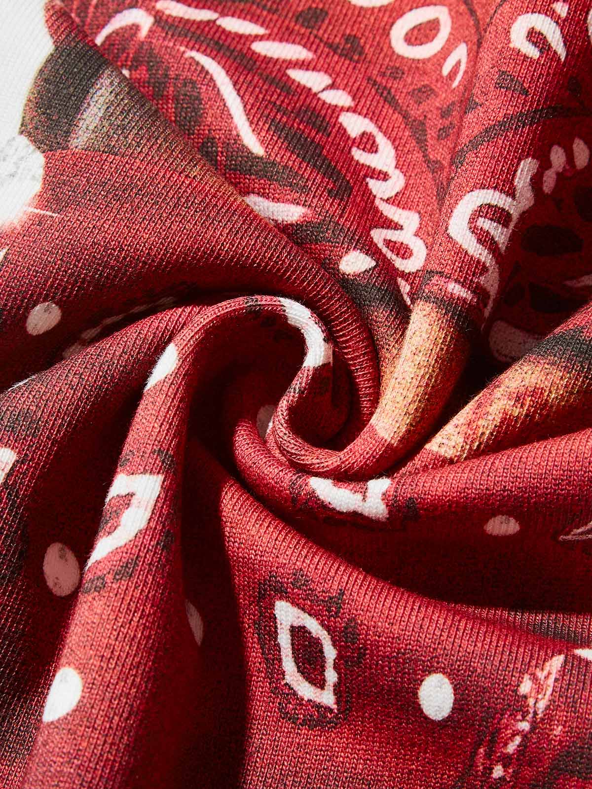 High Quality Red Paisley Bandana Face Mask Print 350g T-shirt - Image 7