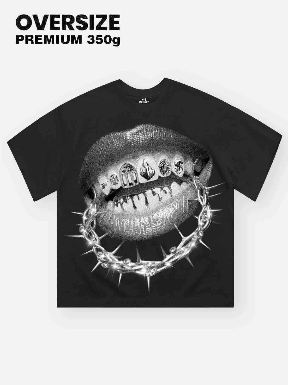 High Quality Thorn Crown Lips Print 350g T-shirt - Image 2