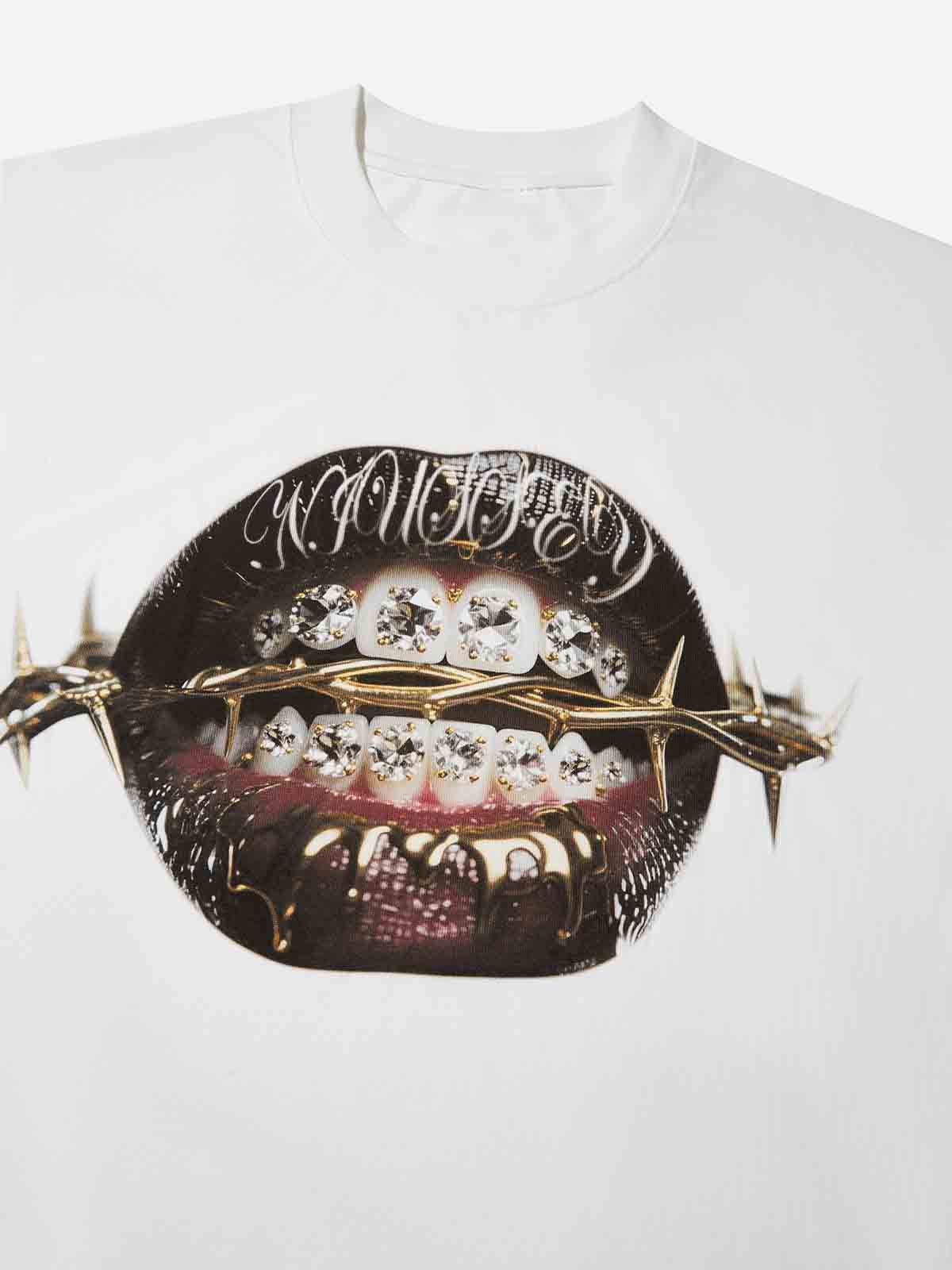 High Quality Thorn Diamond Lips Print 350g T-shirt - Image 4