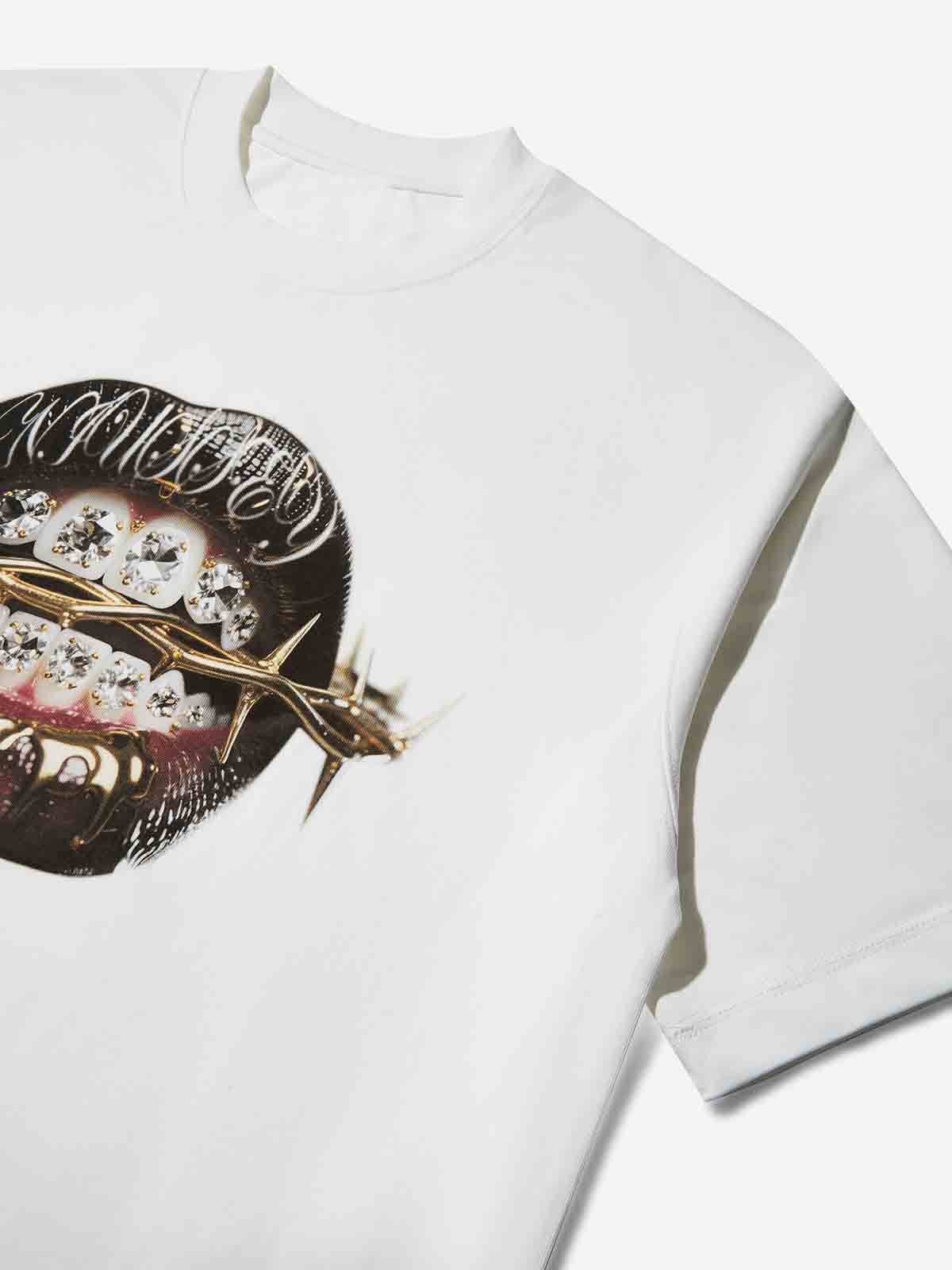 High Quality Thorn Diamond Lips Print 350g T-shirt - Image 5