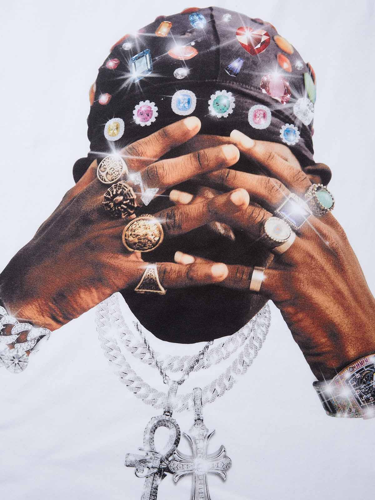 Hip-Hop Diamond Hand Rich Figure Print T-shirt - Image 3