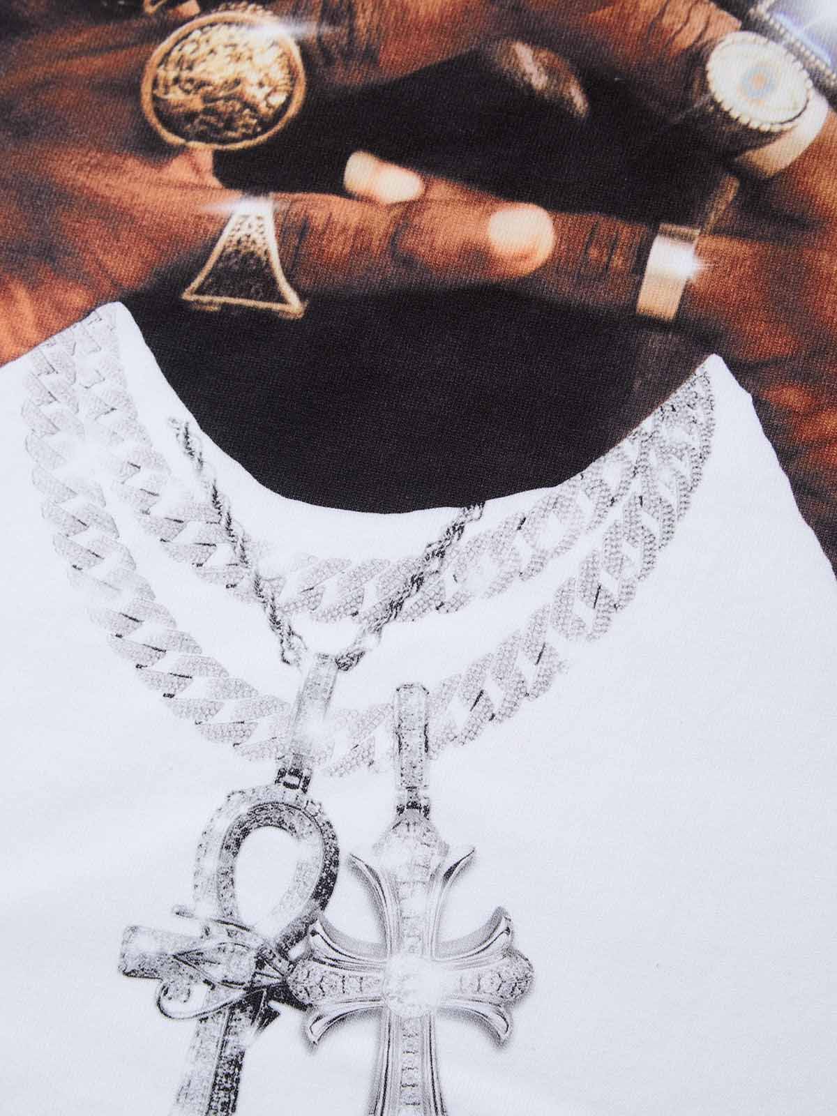Hip-Hop Diamond Hand Rich Figure Print T-shirt - Image 5