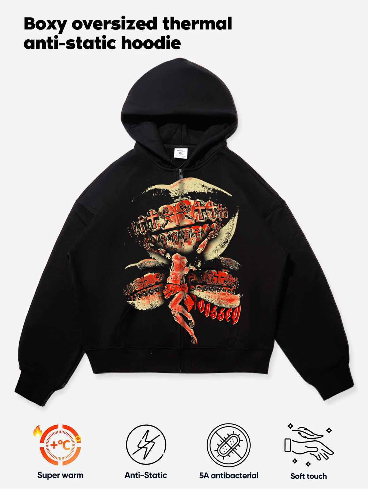 HOLY GRIND Vintage Wash Print Black Hoodie - Image 2
