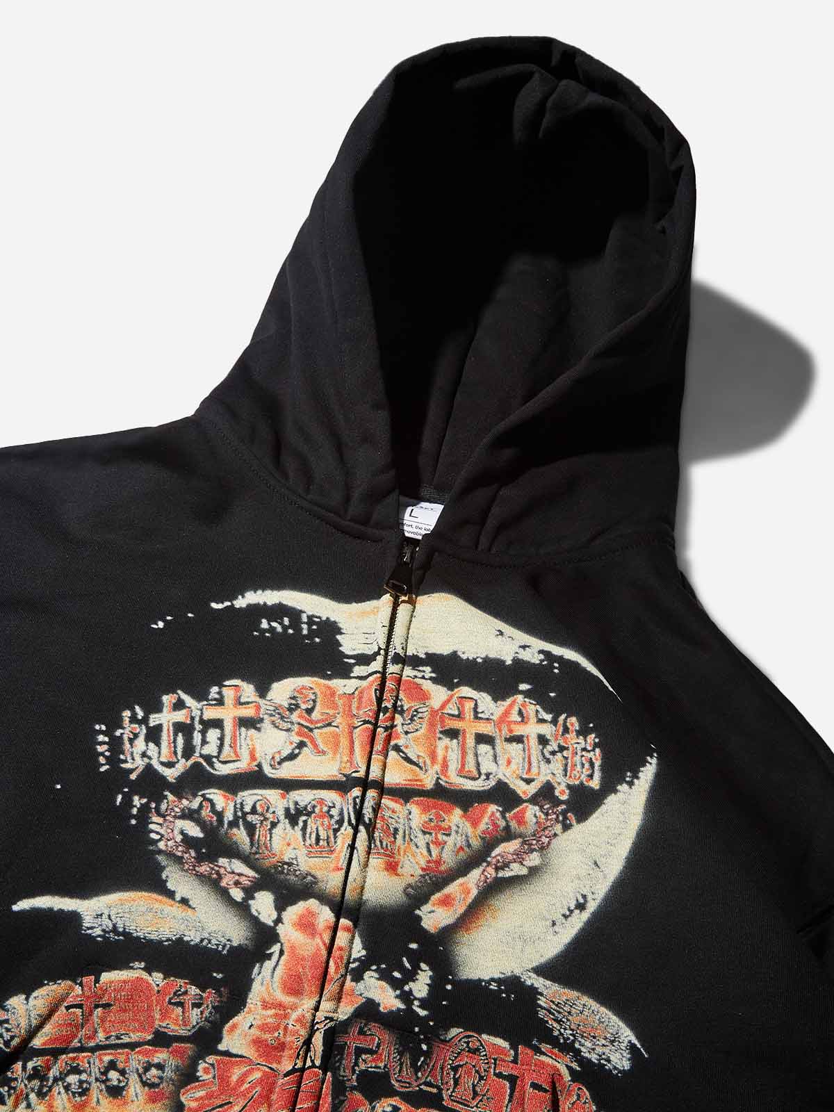 HOLY GRIND Vintage Wash Print Black Hoodie - Image 5