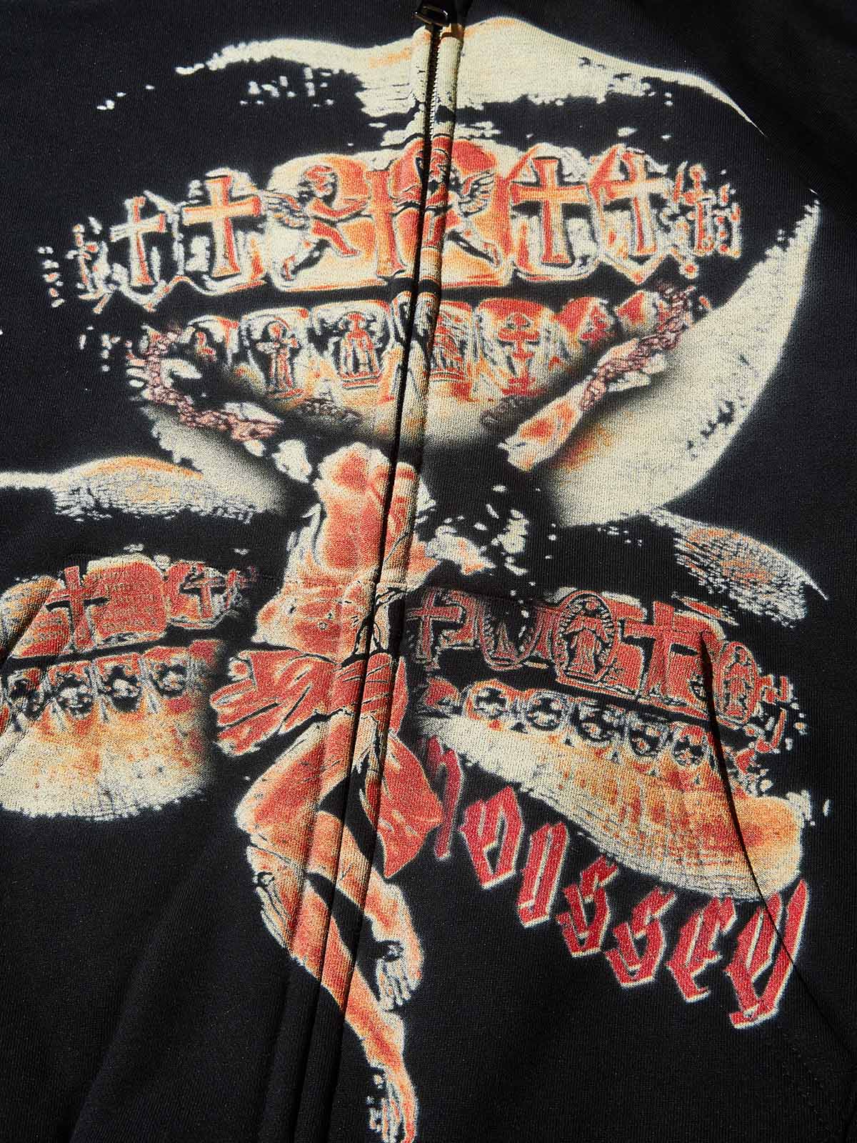 HOLY GRIND Vintage Wash Print Black Hoodie - Image 6