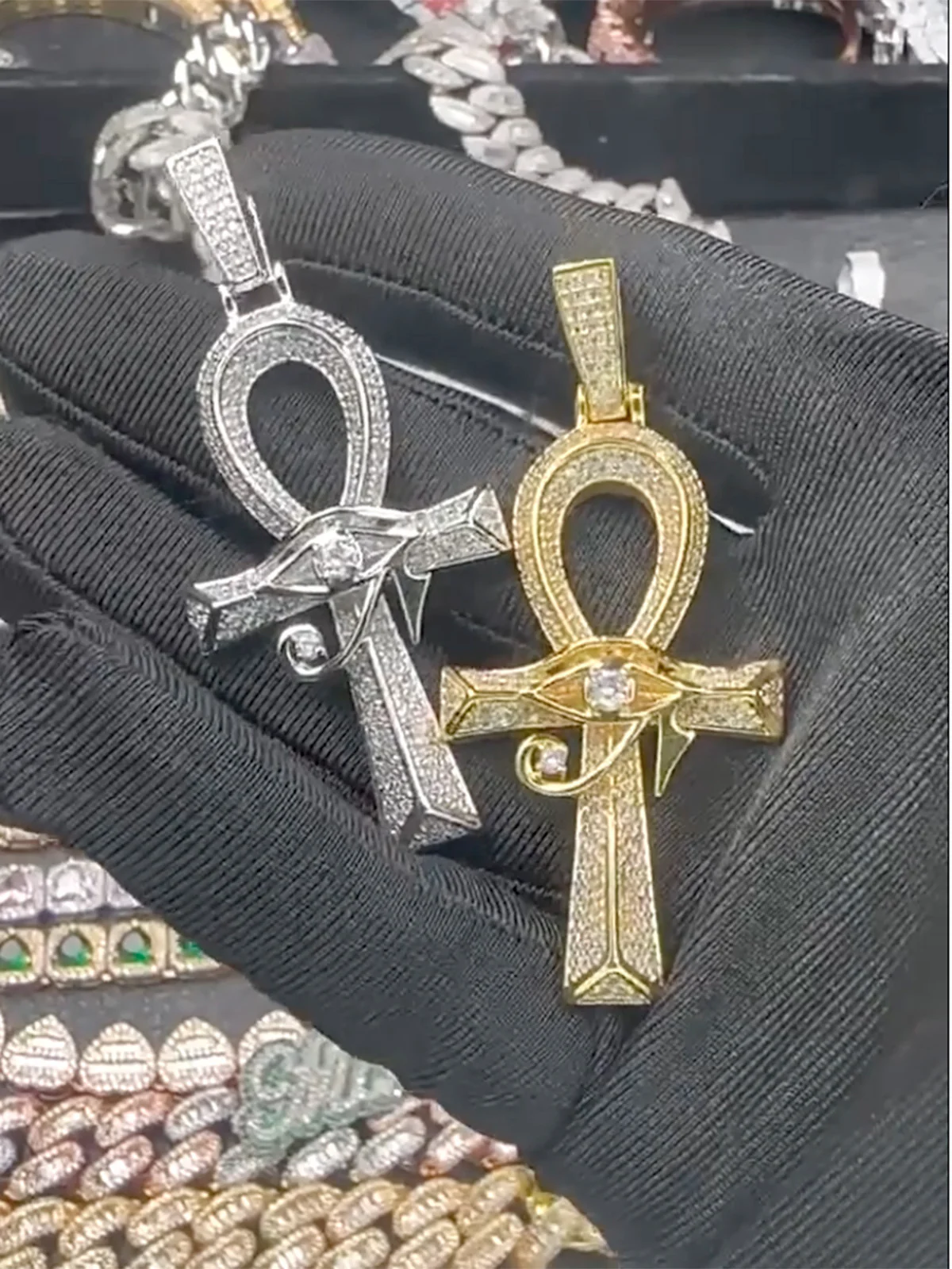 Horus Eye Cross Diamond Necklace - Image 9