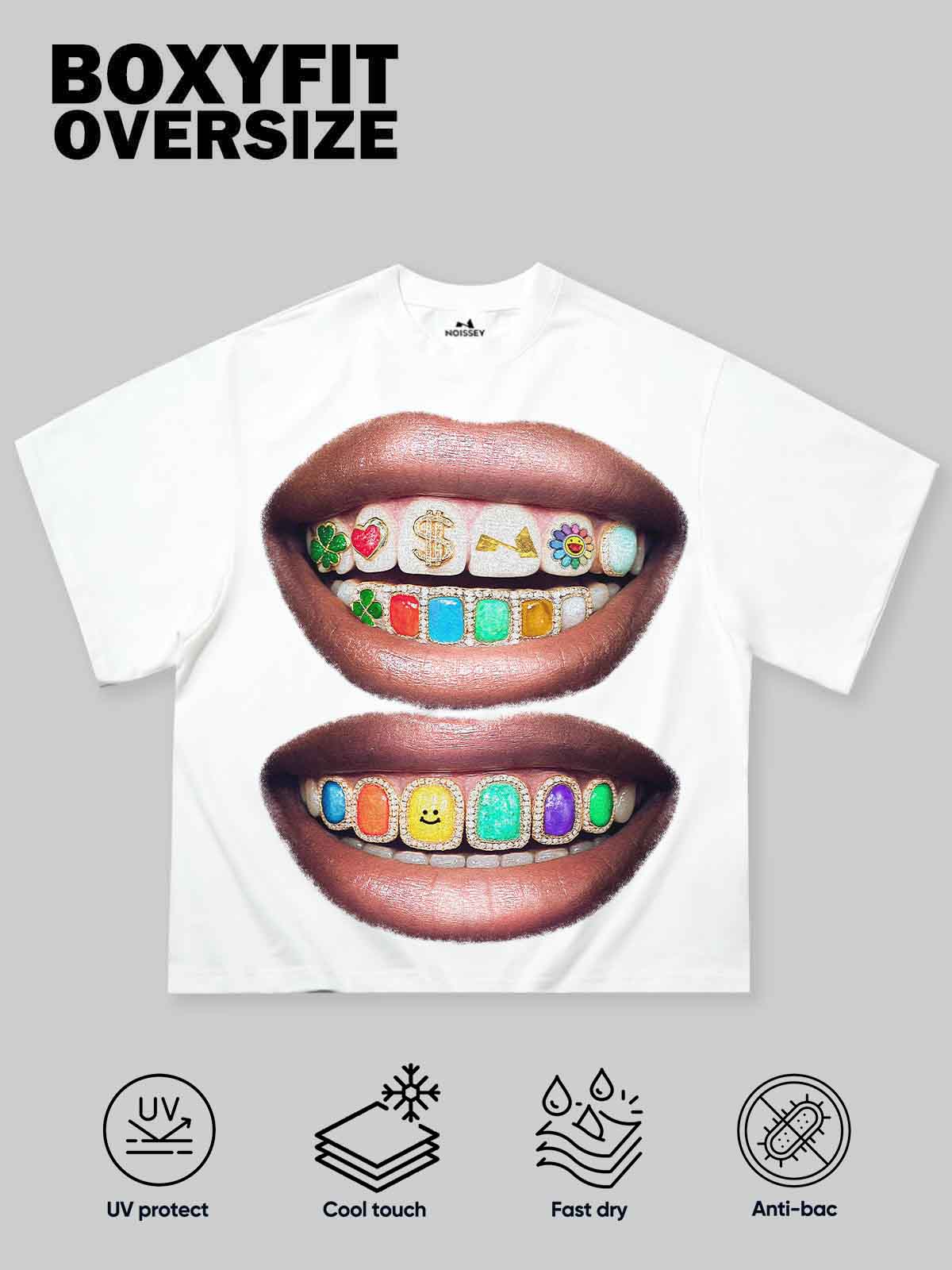 Iridescent Gem Grills Lip Print Boxy oversized T-shirt - Image 2