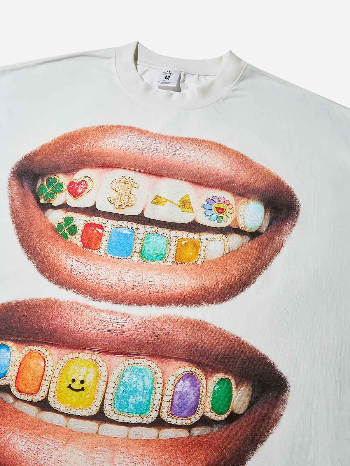 Iridescent Gem Grills Lip Print Boxy oversized T-shirt - Image 5