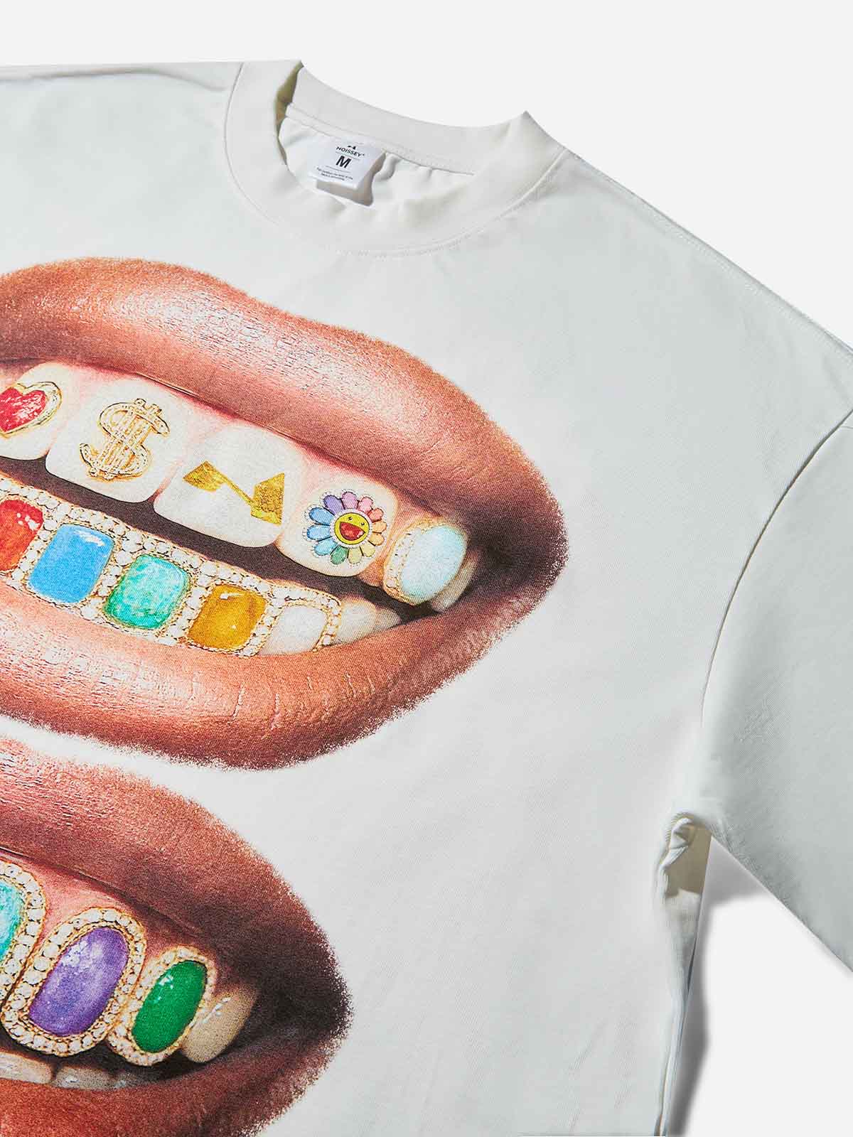 Iridescent Gem Grills Lip Print Boxy oversized T-shirt - Image 6