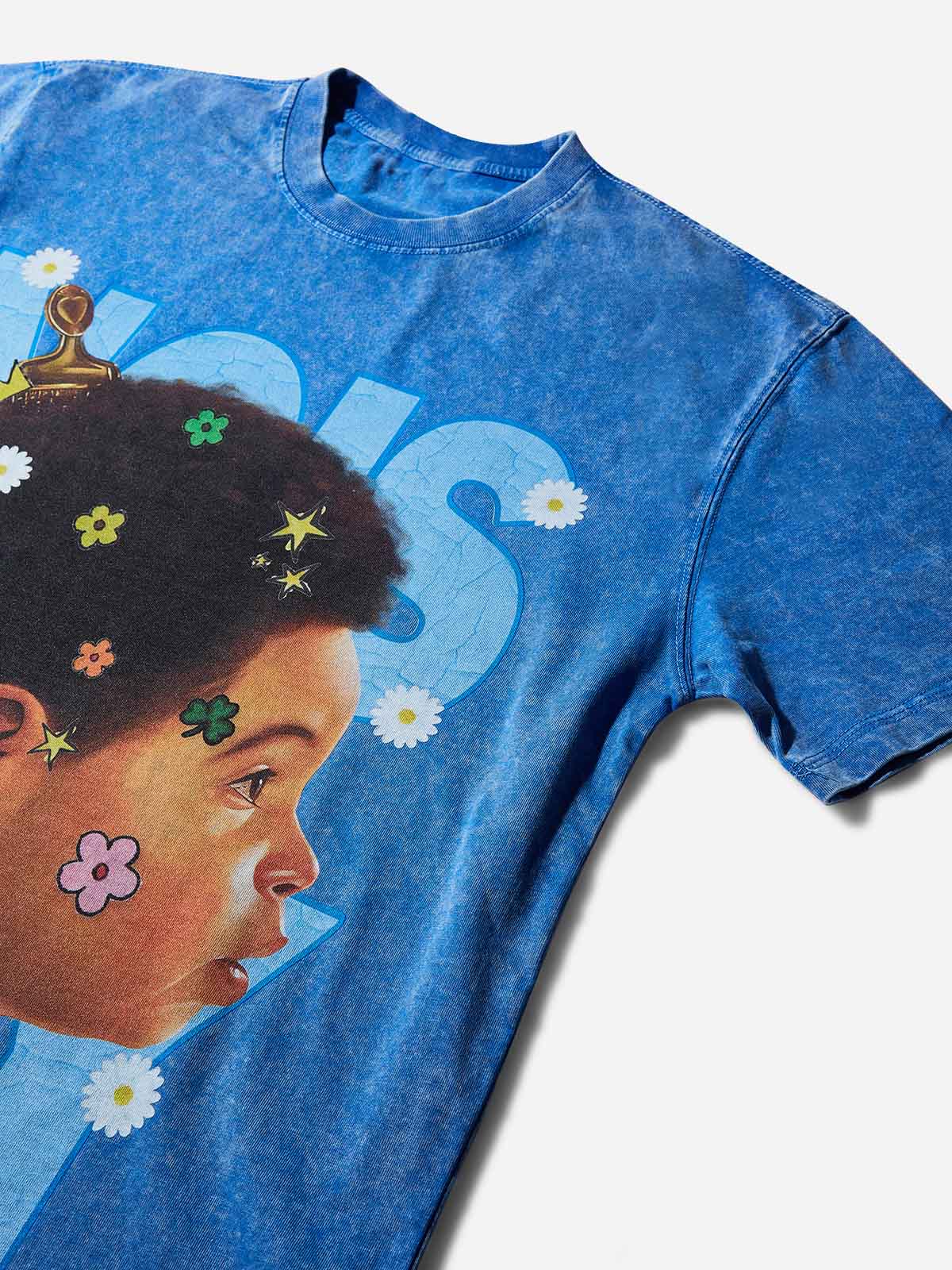 Kid-fun Washed Blue Printed T-shirt - Image 3