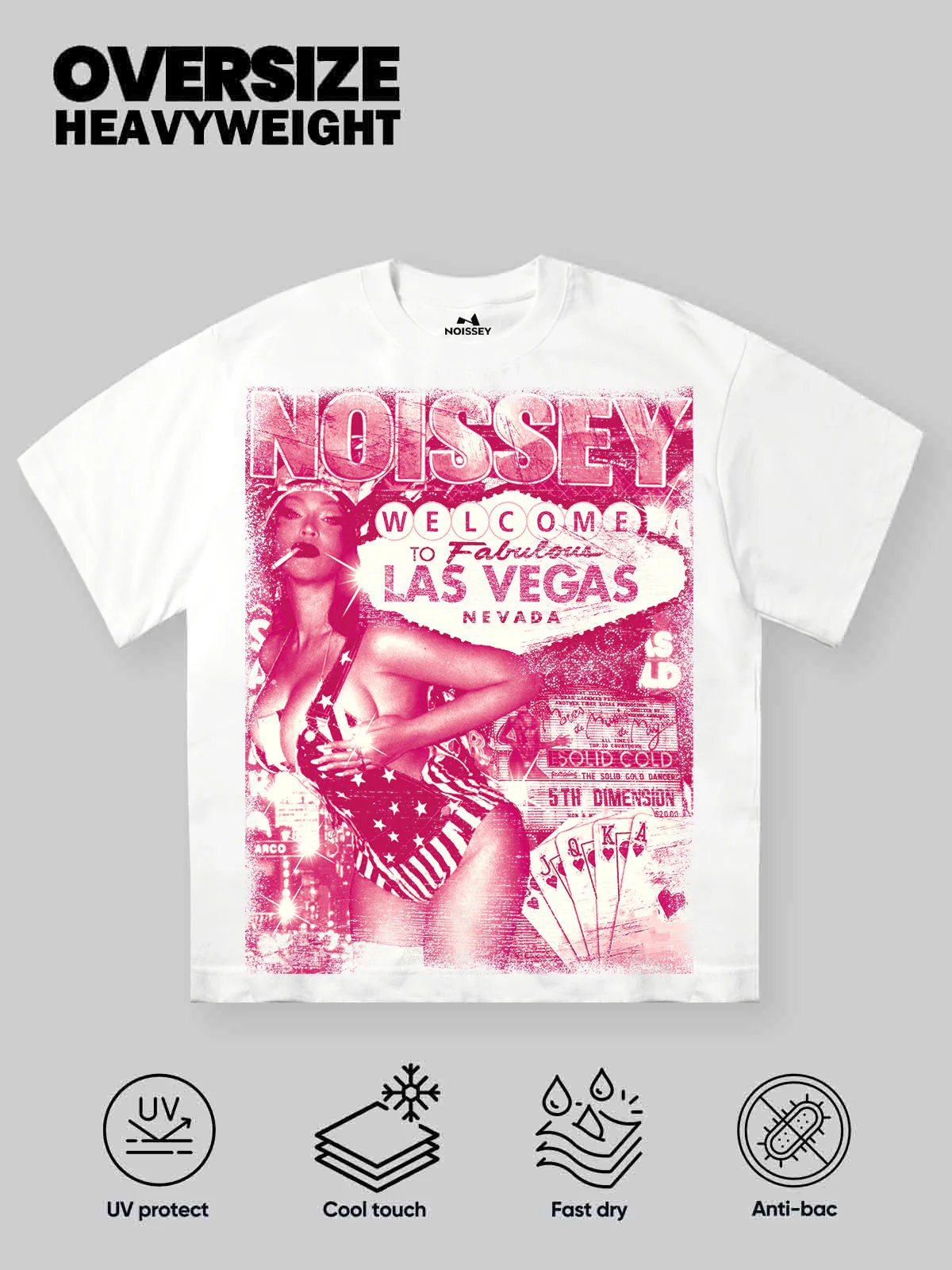 Las Vegas Sexy Lady Pink Silkscreen Monochrome Print T-Shirt - Image 2