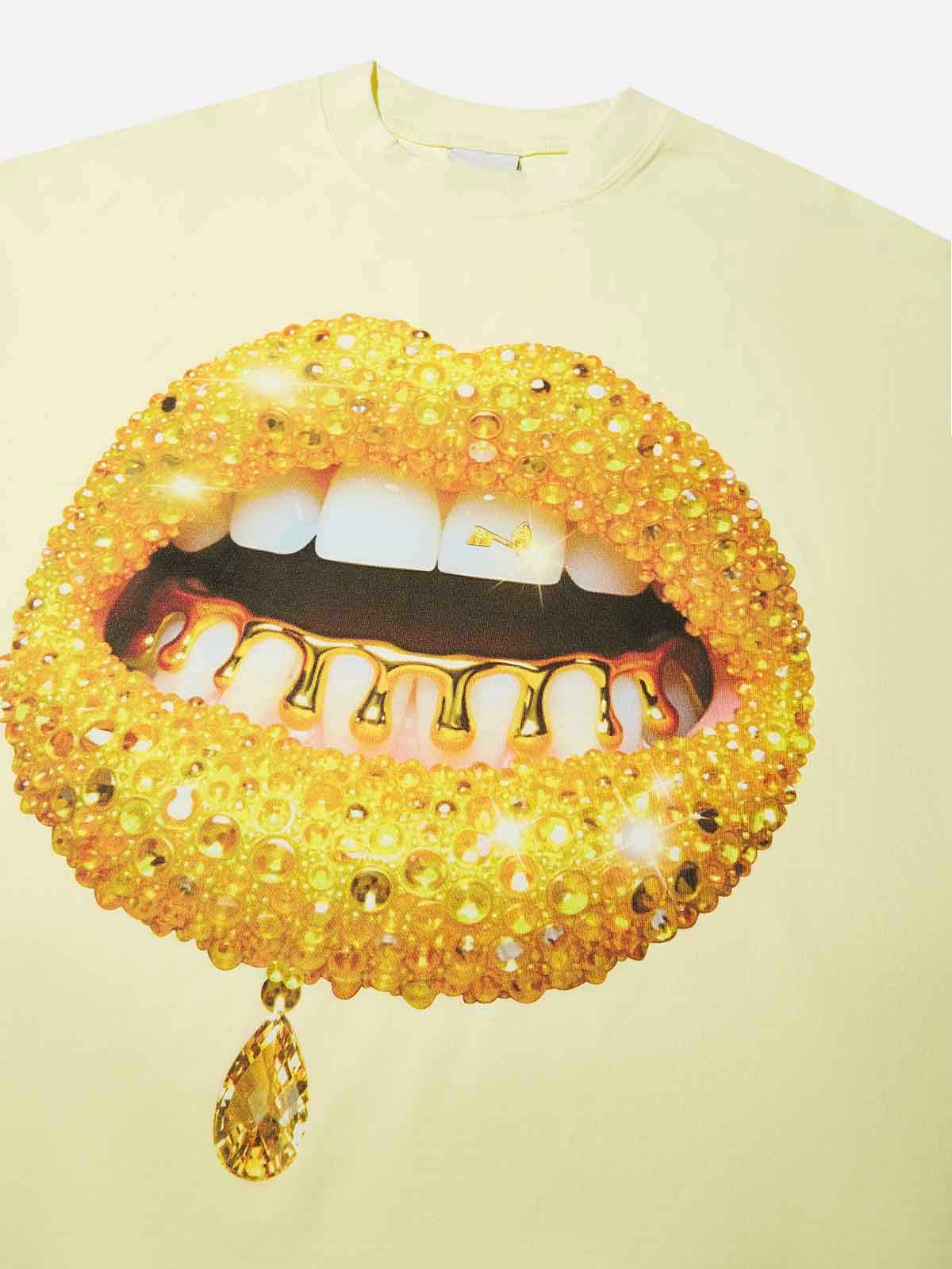 Lemon Yellow Gem Lip Print T-shirt - Image 4
