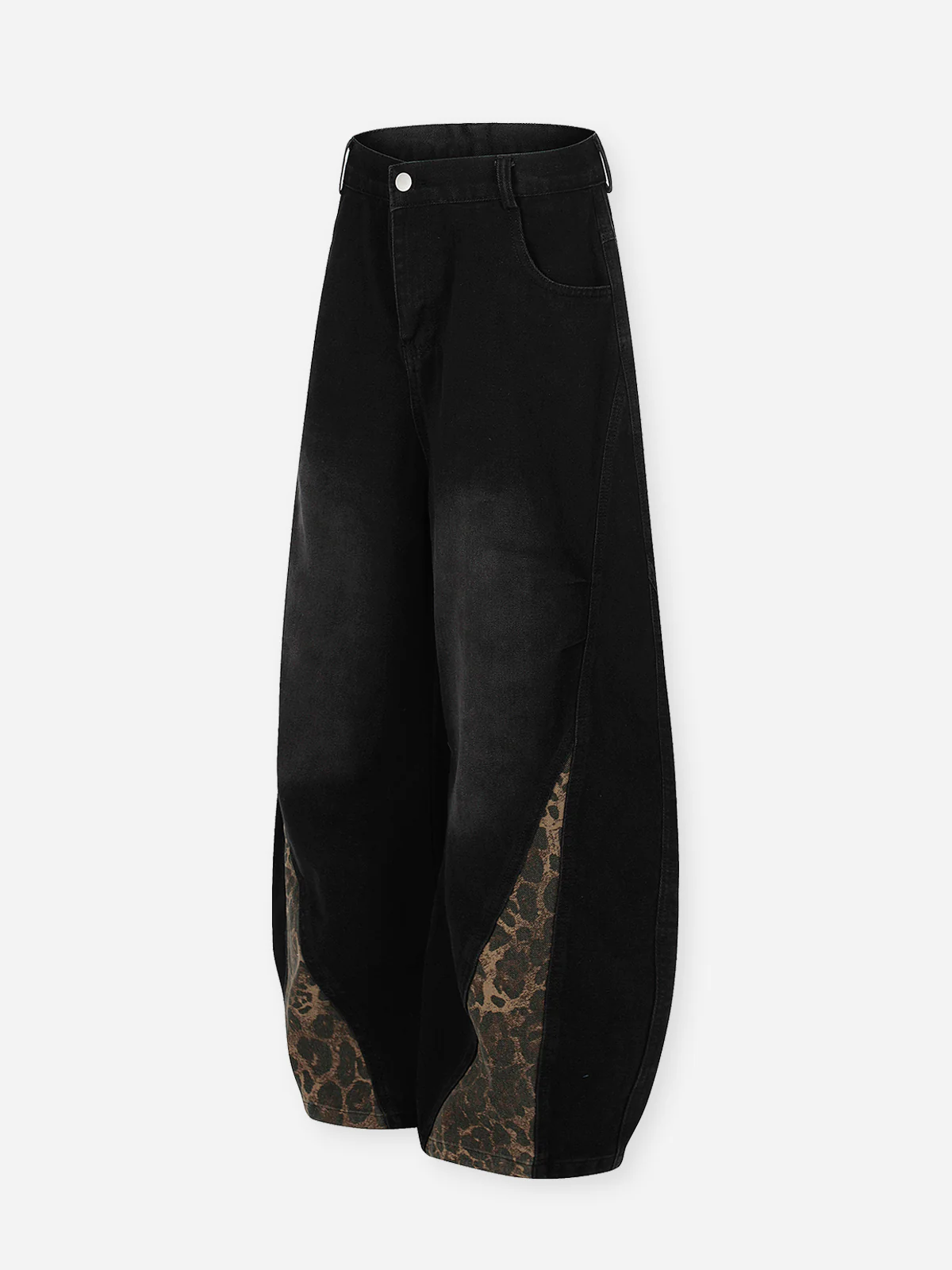 Leopard Print Patchwork Wide-Leg Jeans - Image 3