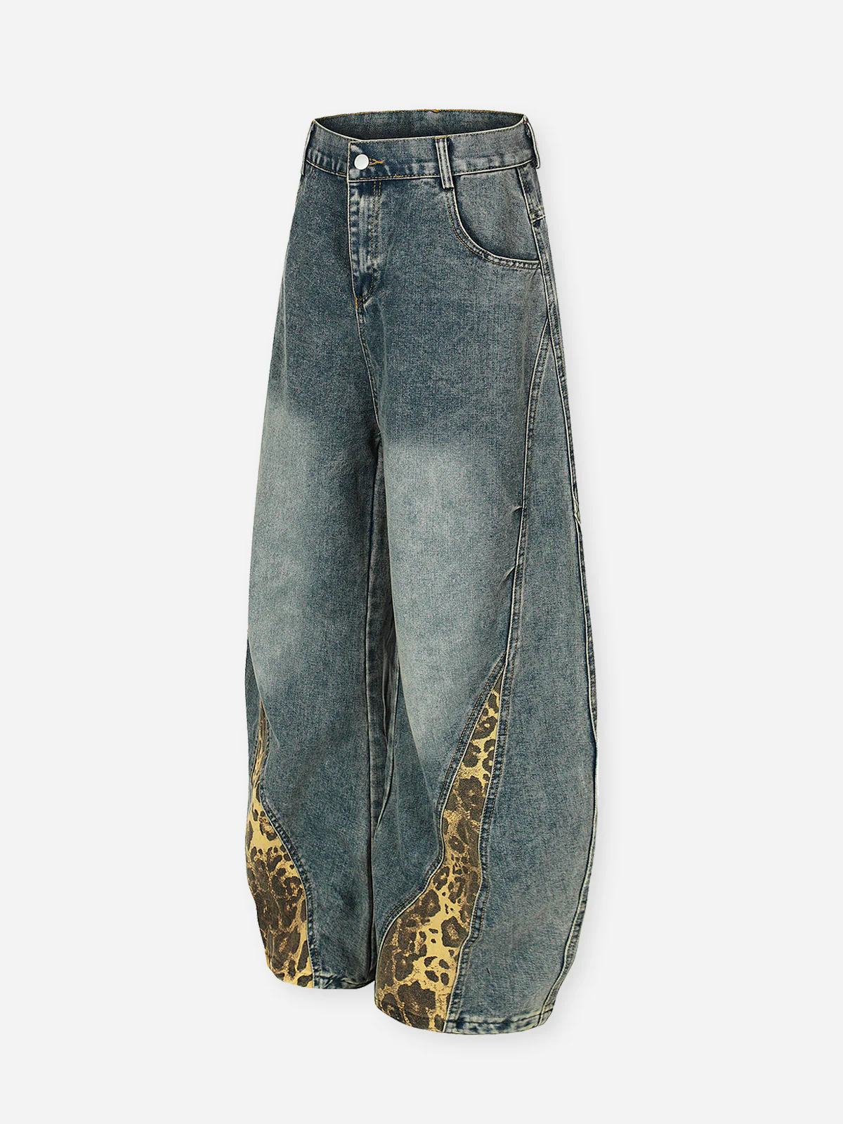 Leopard Print Patchwork Wide-Leg Jeans - Image 5