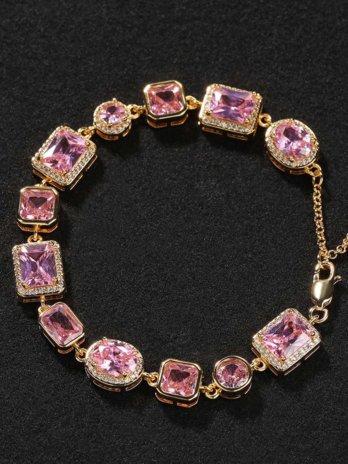 Light - Luxury Geometric Pink Gemstone Simple and Sweet Bracelet - Image 7