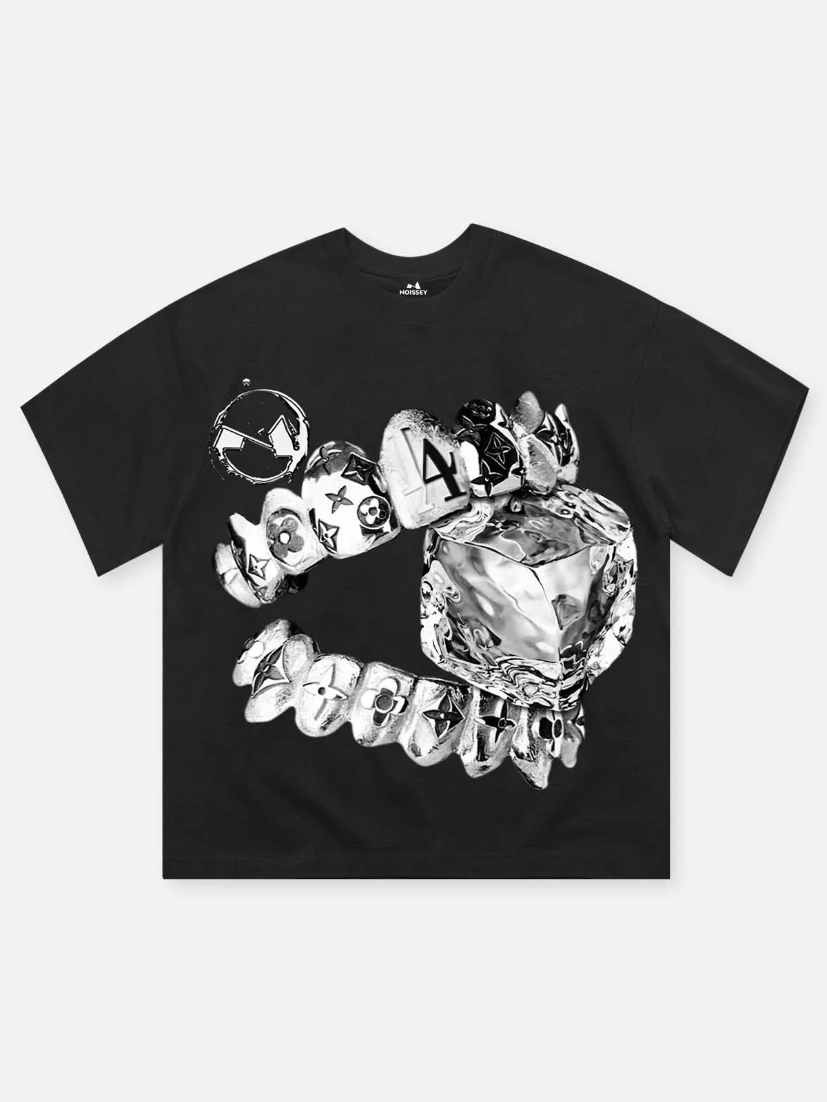 NOISSEY "Liquid Chrome" Monogram Grillz Cooling Oversize Tee - Black