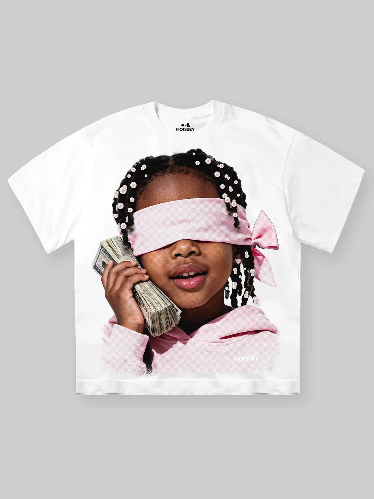 Little Girl with Pink Headscarf and Her Money Print T-shirt