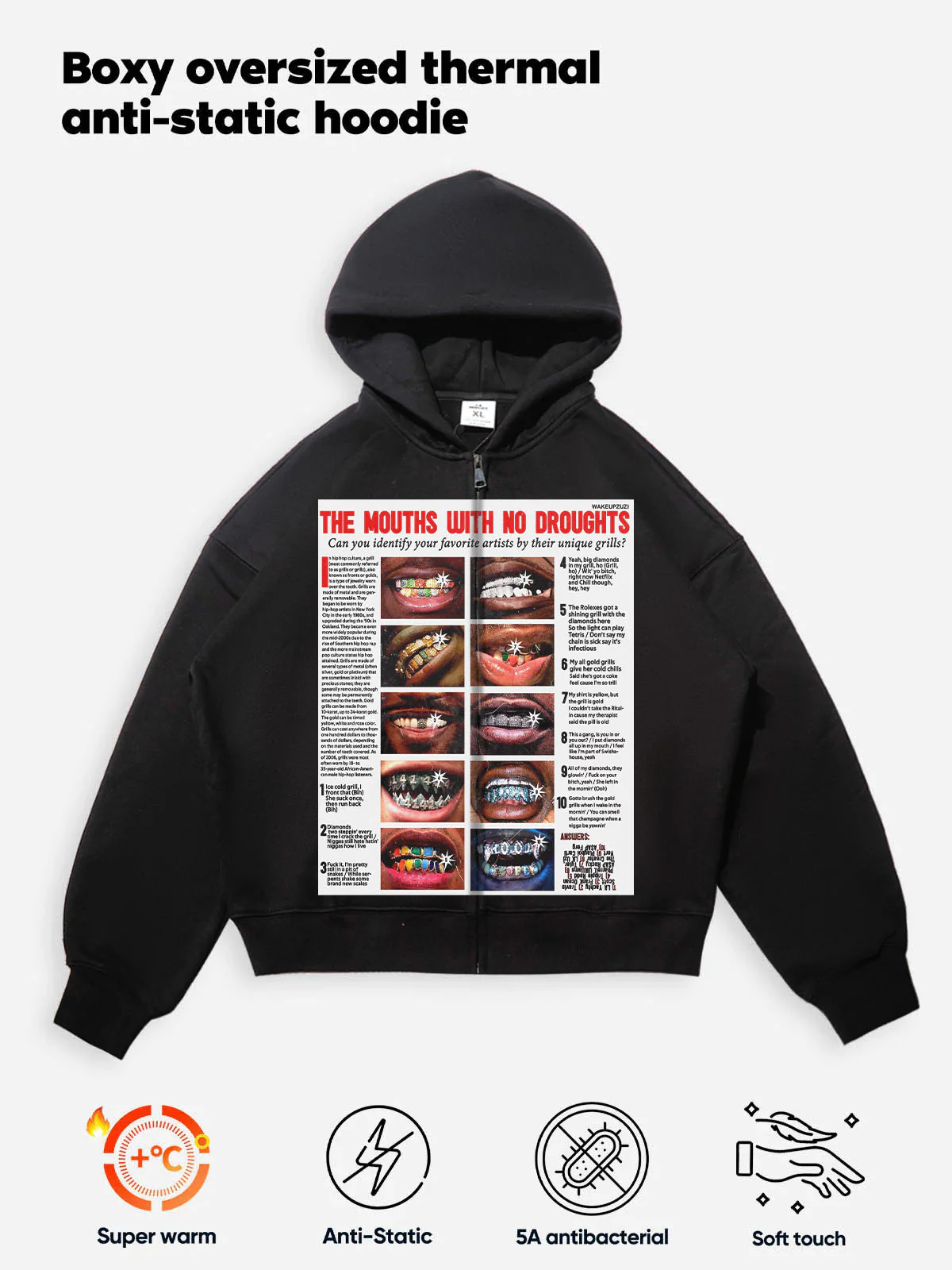 Magazine-style Black Print Boxy Hoodie - Image 4