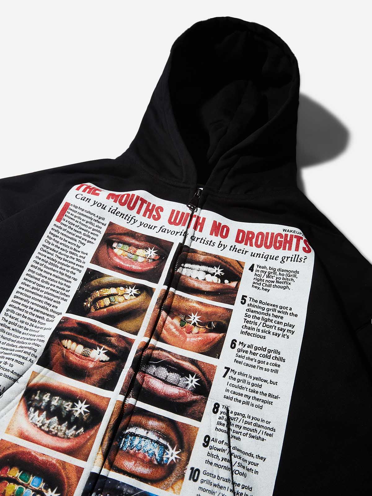 Magazine-style Black Print Boxy Hoodie - Image 5