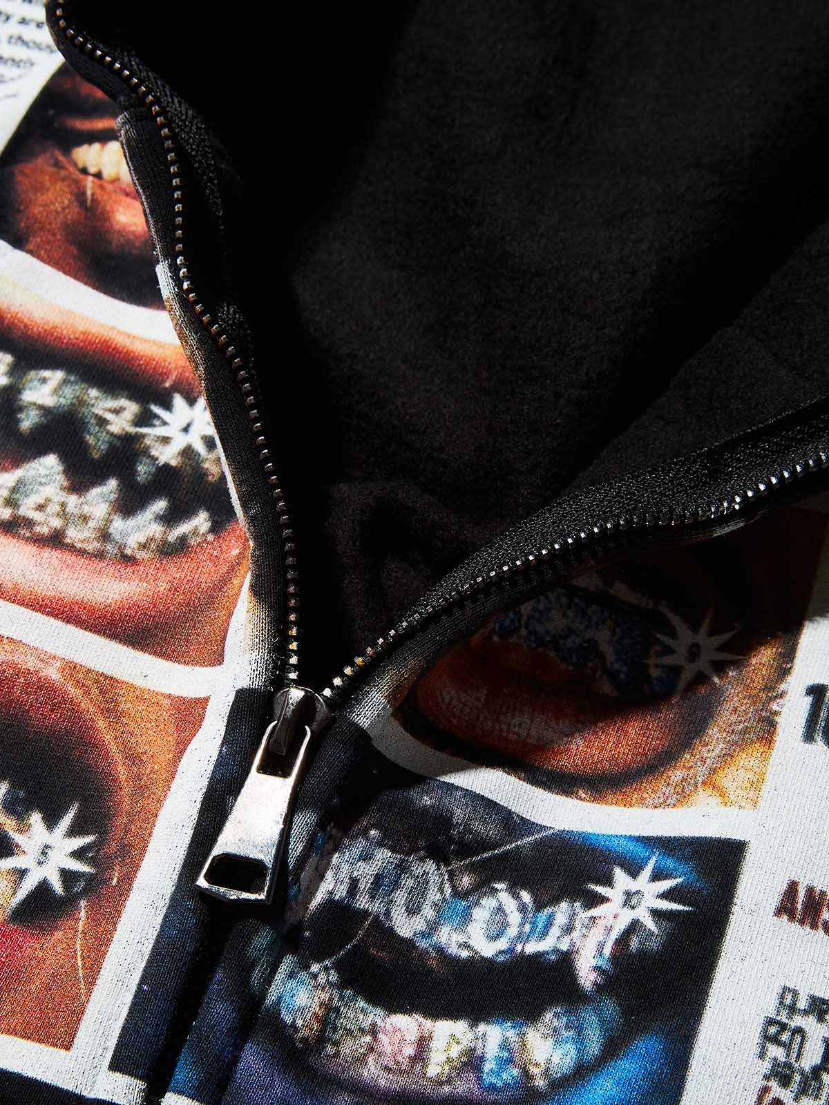 Magazine-style Black Print Boxy Hoodie - Image 9