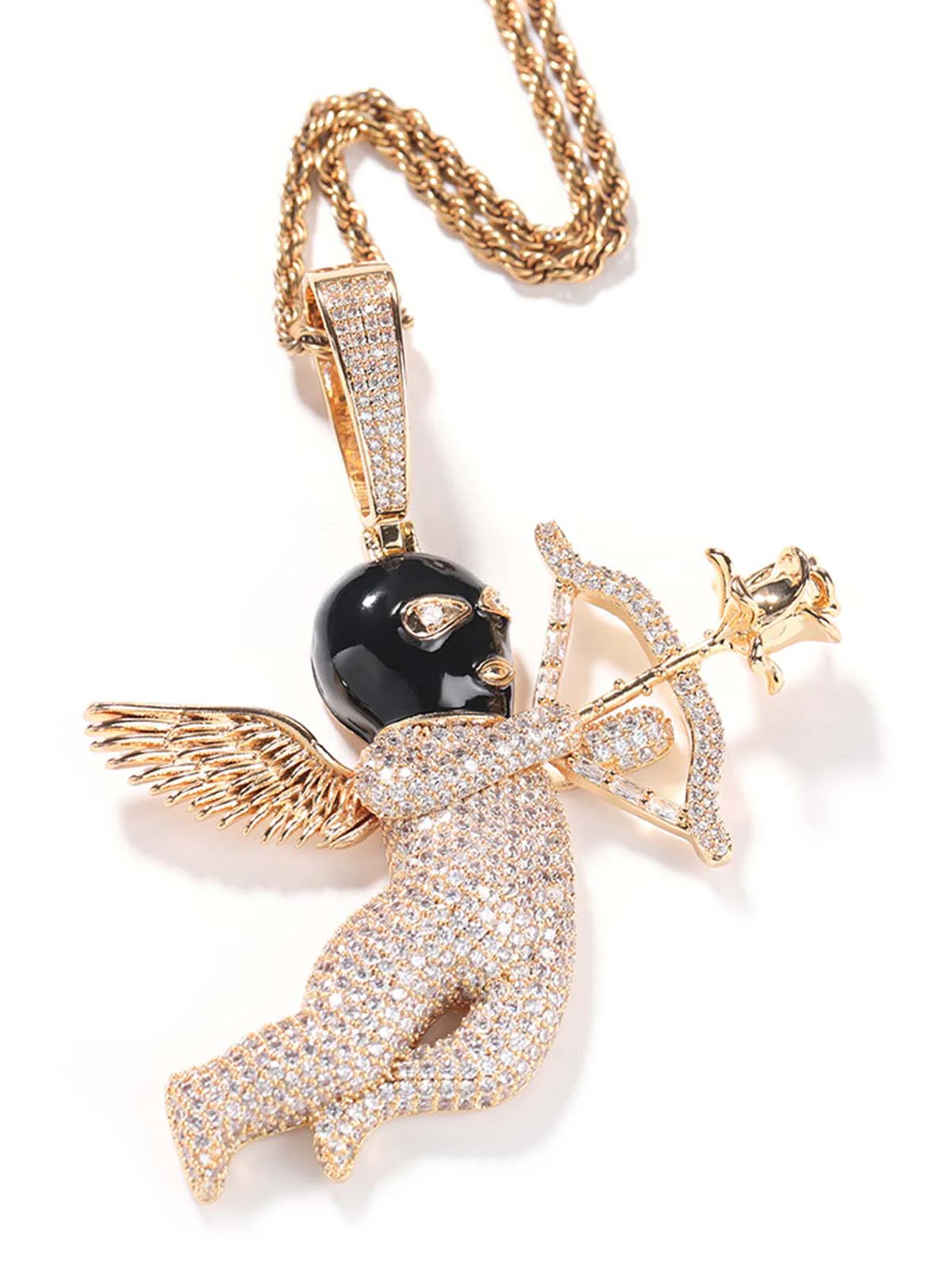 Masked Angel Diamond-Embedded Gold-Plated Rose Cupid's Arrow Necklace - Image 7